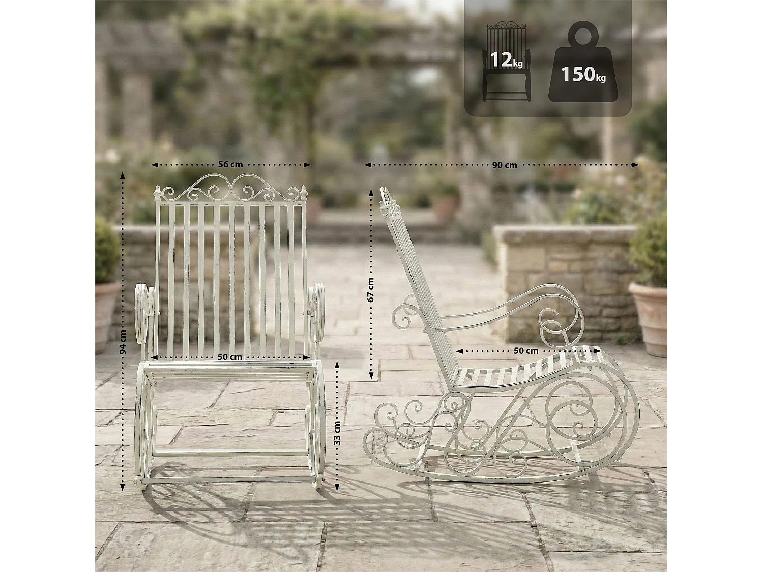 Fauteuil à bascule - Métal - Blanc antique - Smilla