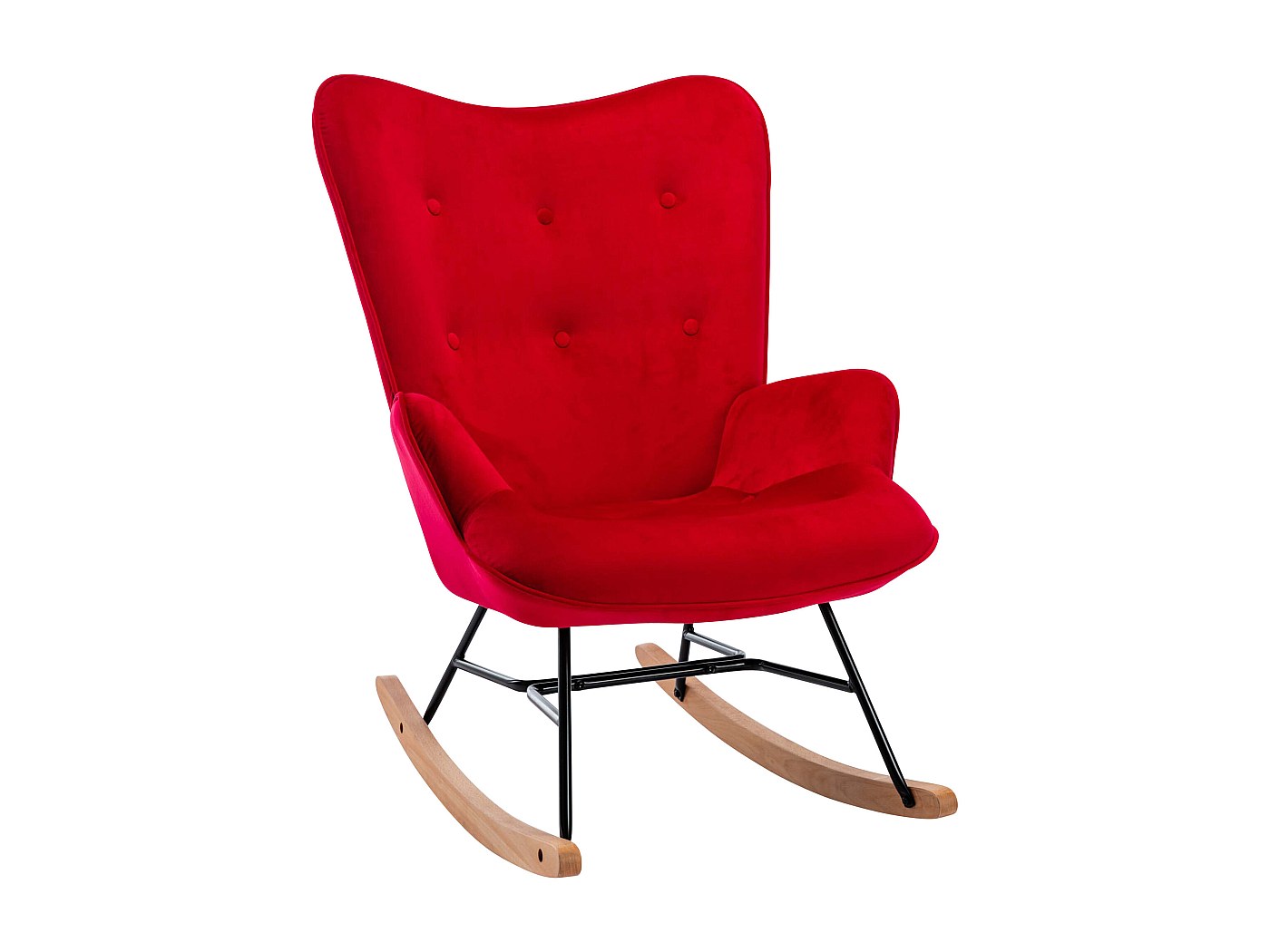 Velours Rouge Fauteuil à Bascule CLP Sanka En - Avec Support Métal Et Patins Bois - Capacité 136kg Chaise Relaxante