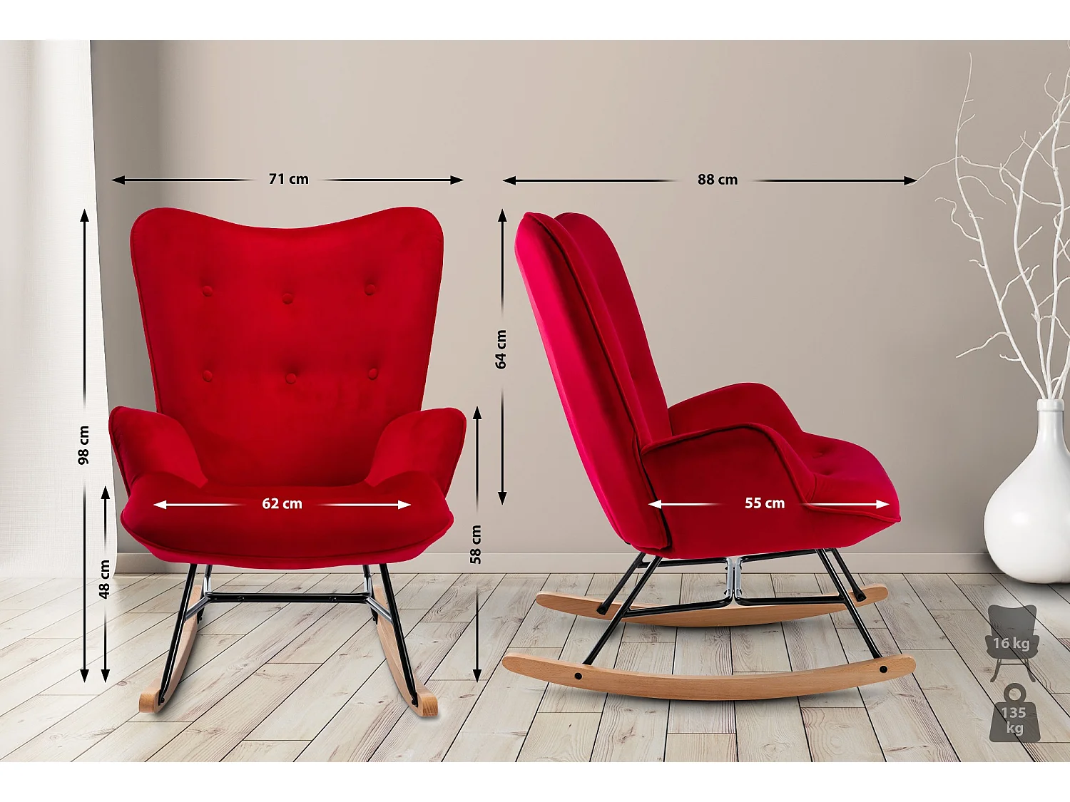 Fauteuils à bascule - Velours & Métal - Rouge - Sanka