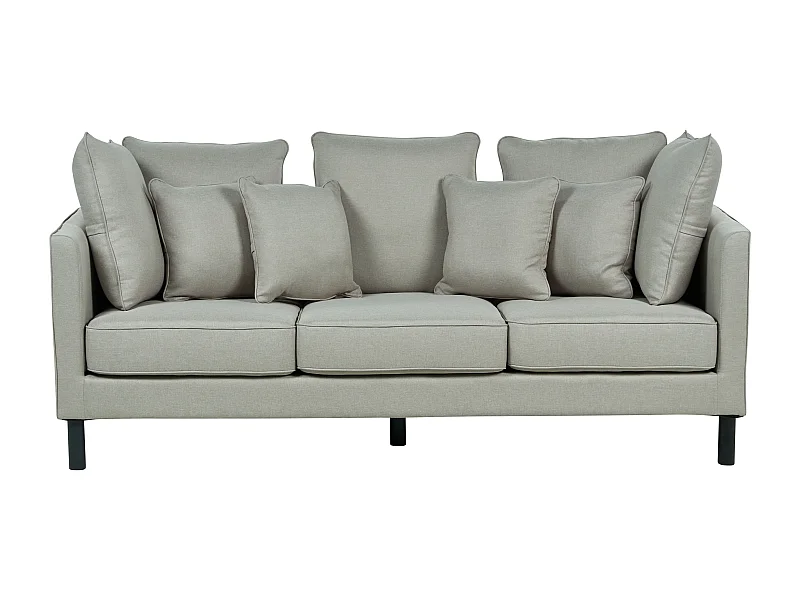 3-Sitzer Sofa Stoff grau mit Metallbeinen dicke Sitzkissen Dekokissen Fenstad