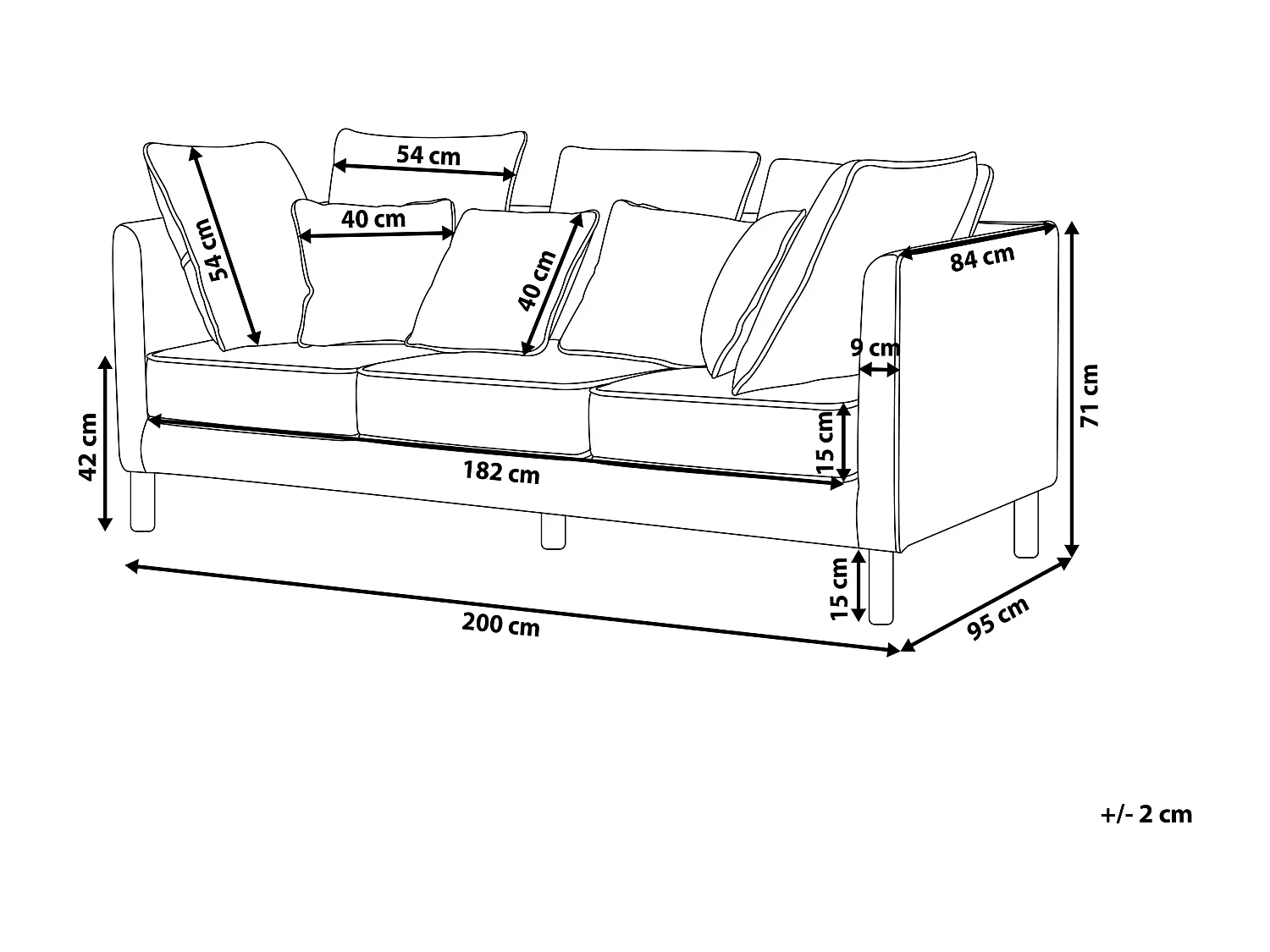 3-Sitzer Sofa Stoff grau mit Metallbeinen dicke Sitzkissen Dekokissen Fenstad