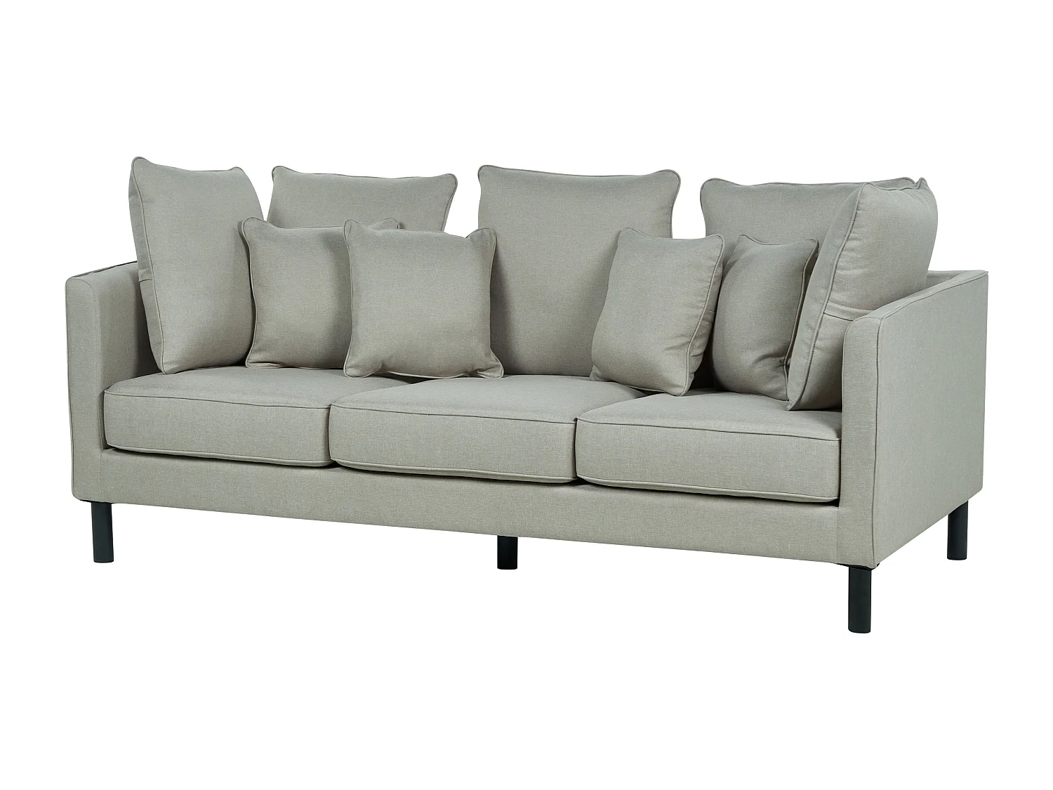 3-Sitzer Sofa Stoff grau mit Metallbeinen dicke Sitzkissen Dekokissen Fenstad