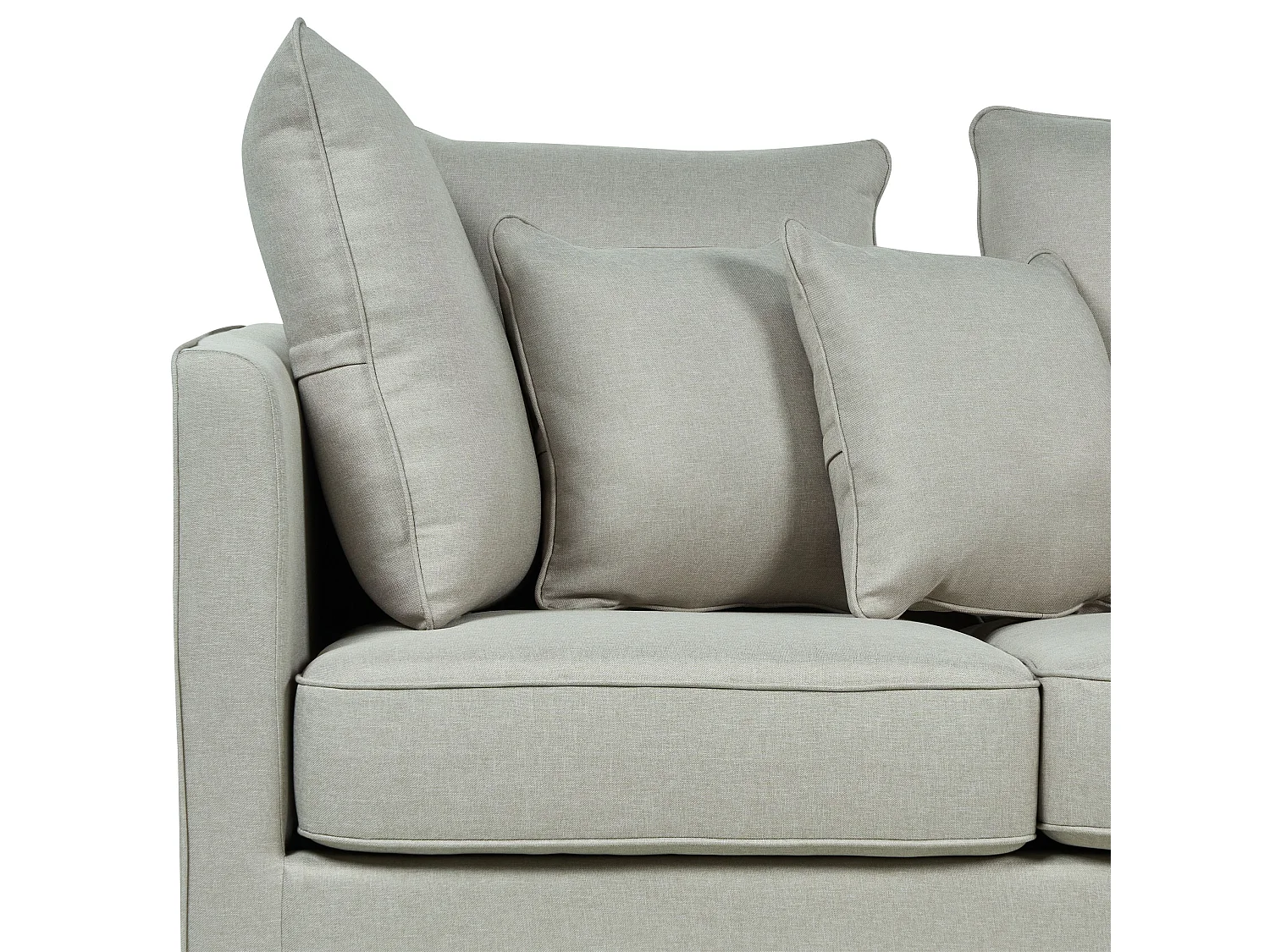 3-Sitzer Sofa Stoff grau mit Metallbeinen dicke Sitzkissen Dekokissen Fenstad