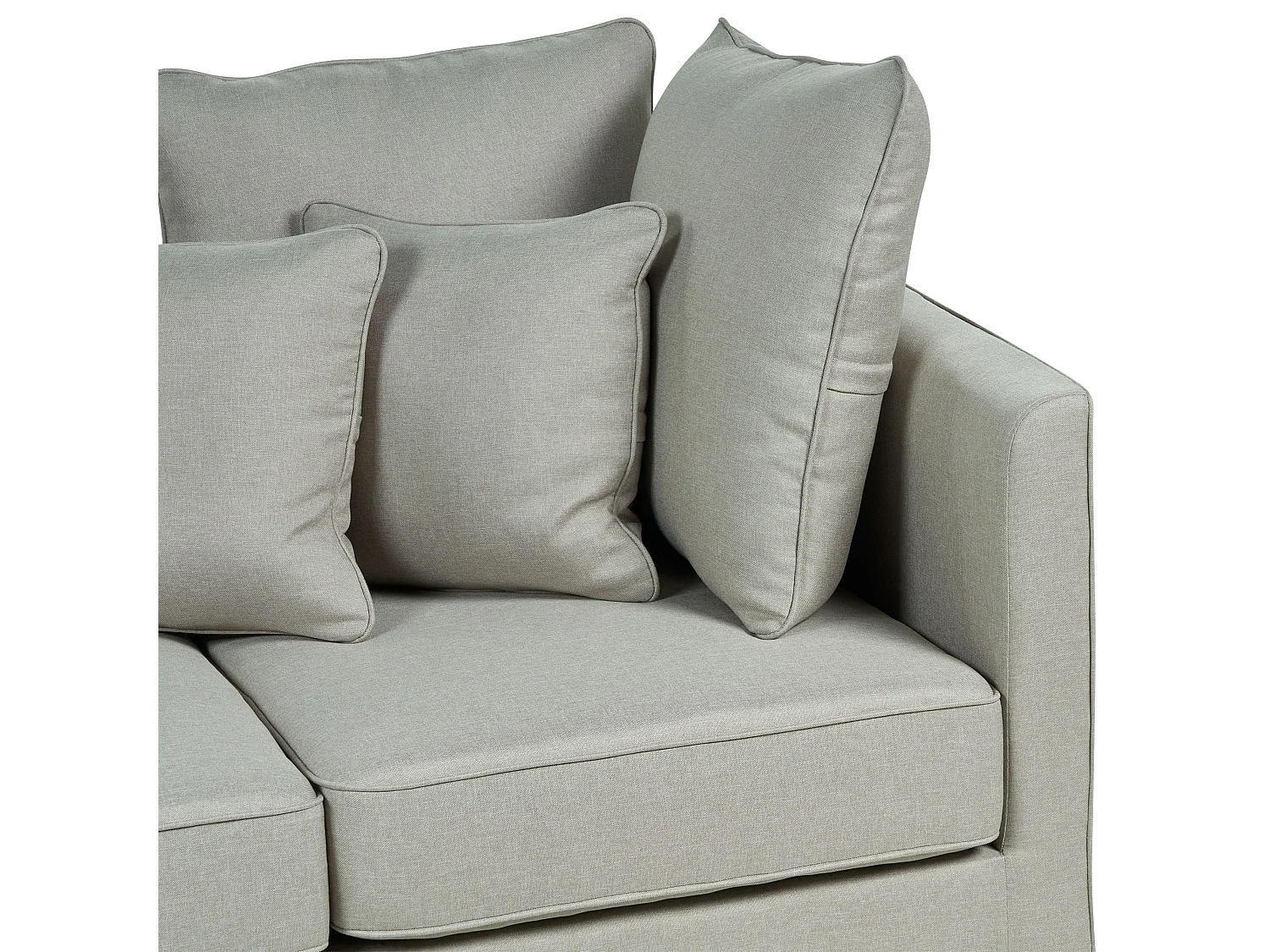 3-Sitzer Sofa Stoff grau mit Metallbeinen dicke Sitzkissen Dekokissen Fenstad