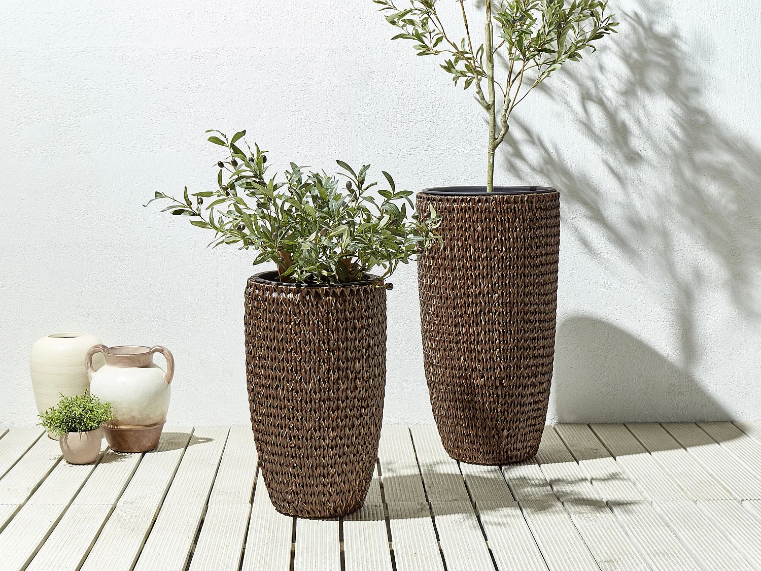 Set mit 2 Blumentöpfen CEDRUS PE Rattan 37/45 cm Braun