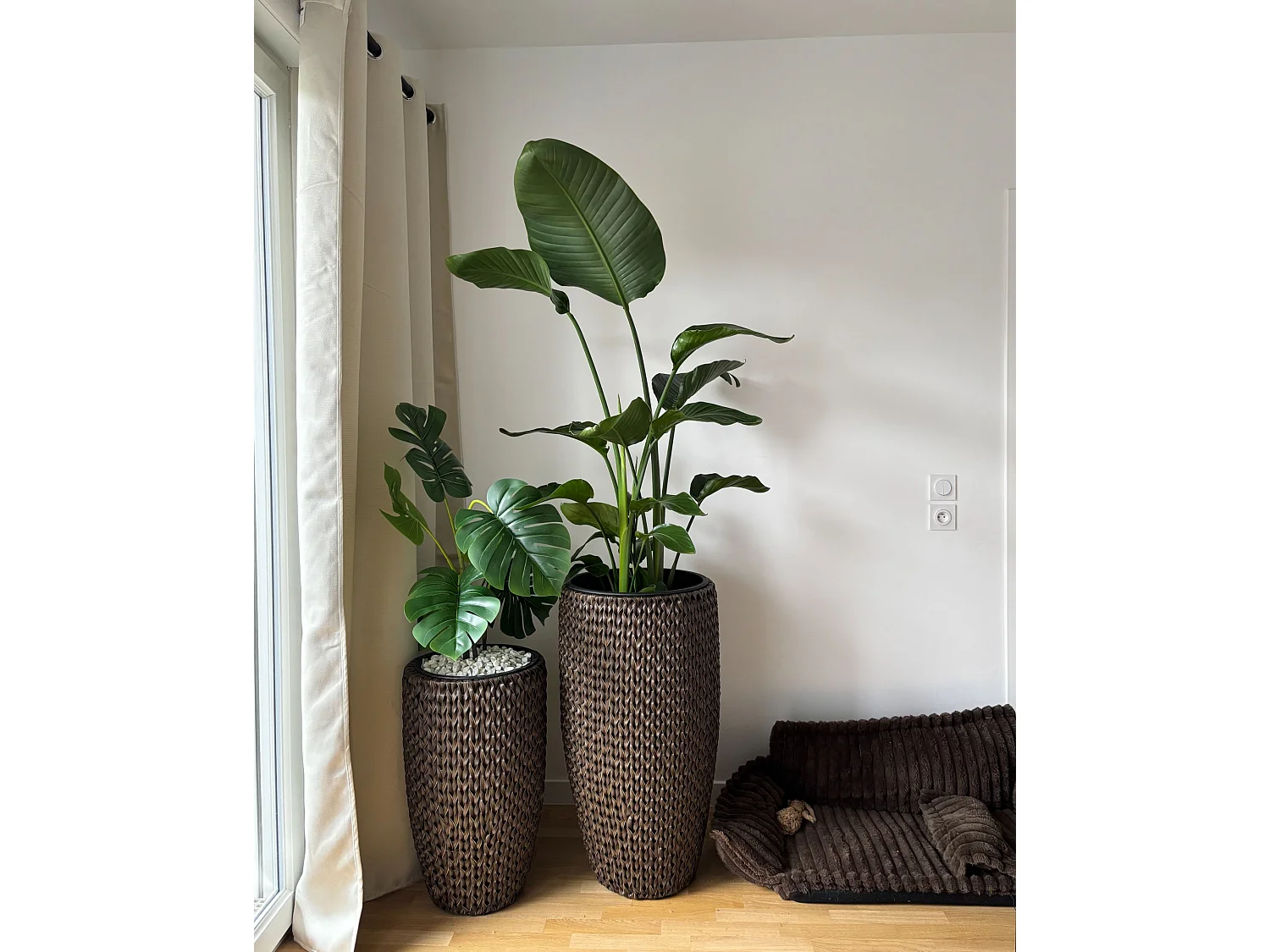 Set van 2 bloempotten CEDRUS PE rotan 37/45 cm Bruin