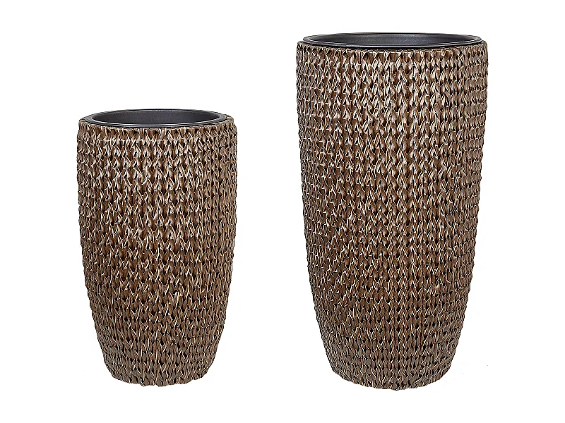 Set van 2 bloempotten CEDRUS PE rotan 37/45 cm Bruin