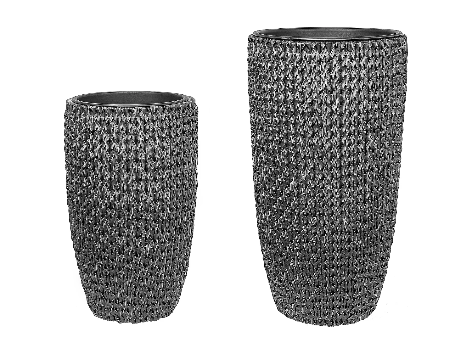 Blumentopf 2er Set Rattan schwarz rund hoch Outdoor Indoor mit Innentopf Cedrus