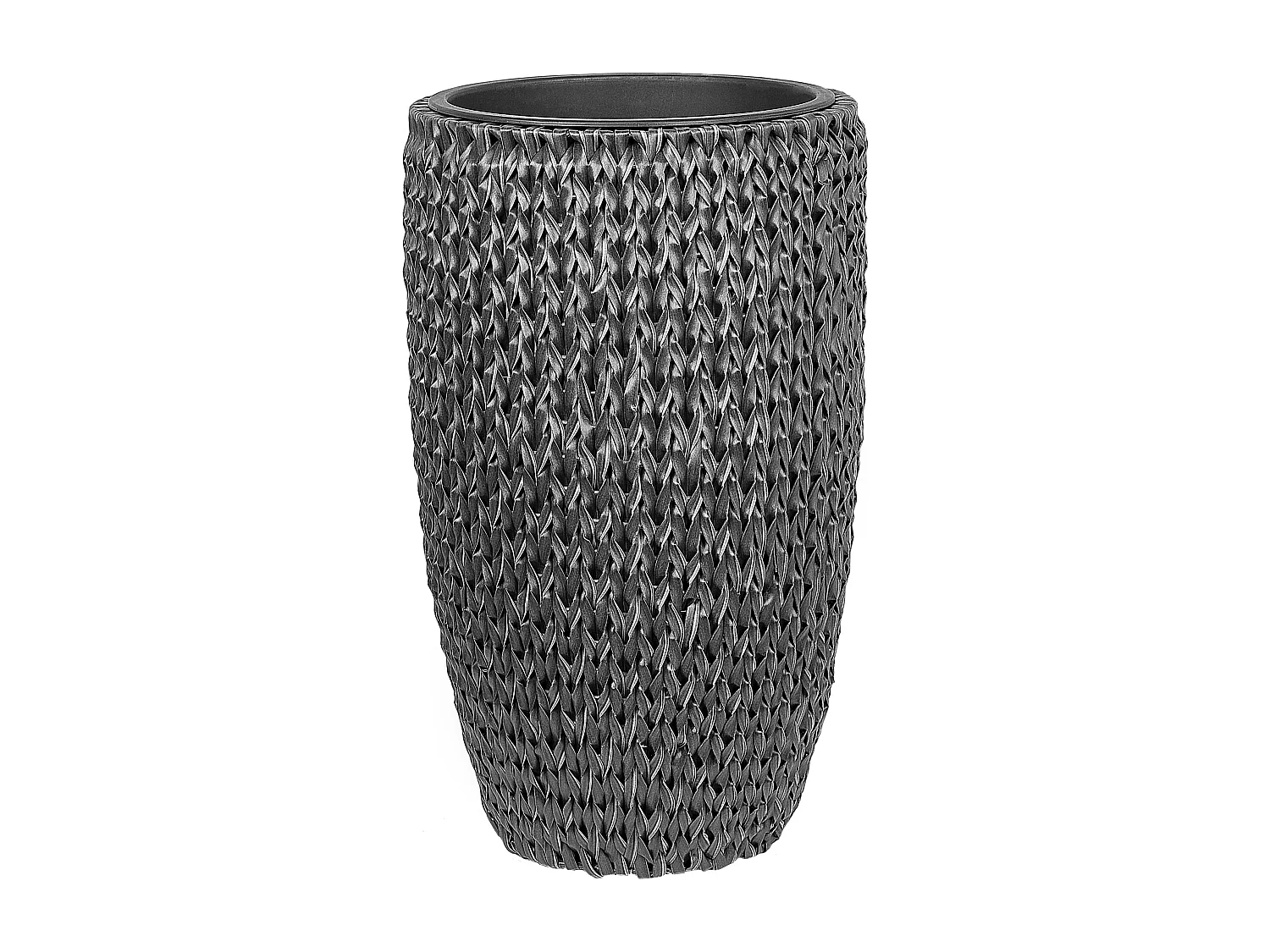 Blumentopf 2er Set Rattan schwarz rund hoch Outdoor Indoor mit Innentopf Cedrus