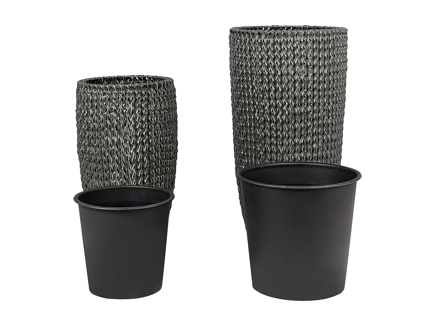Blumentopf 2er Set Rattan schwarz rund hoch Outdoor Indoor mit Innentopf Cedrus