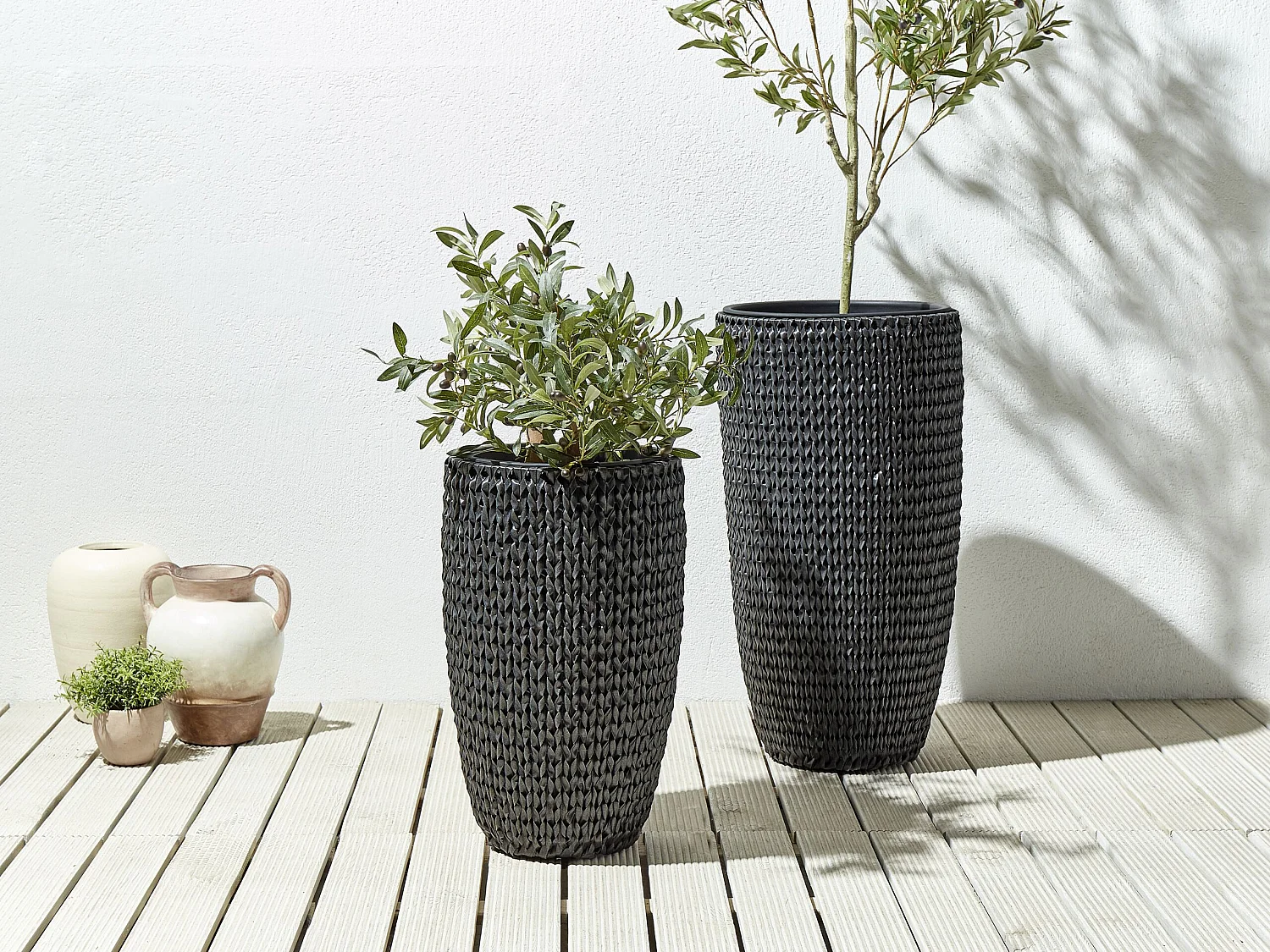 Conjunto de 2 vasos para plantas CEDRUS Ratan sintético 37/45 cm Preto