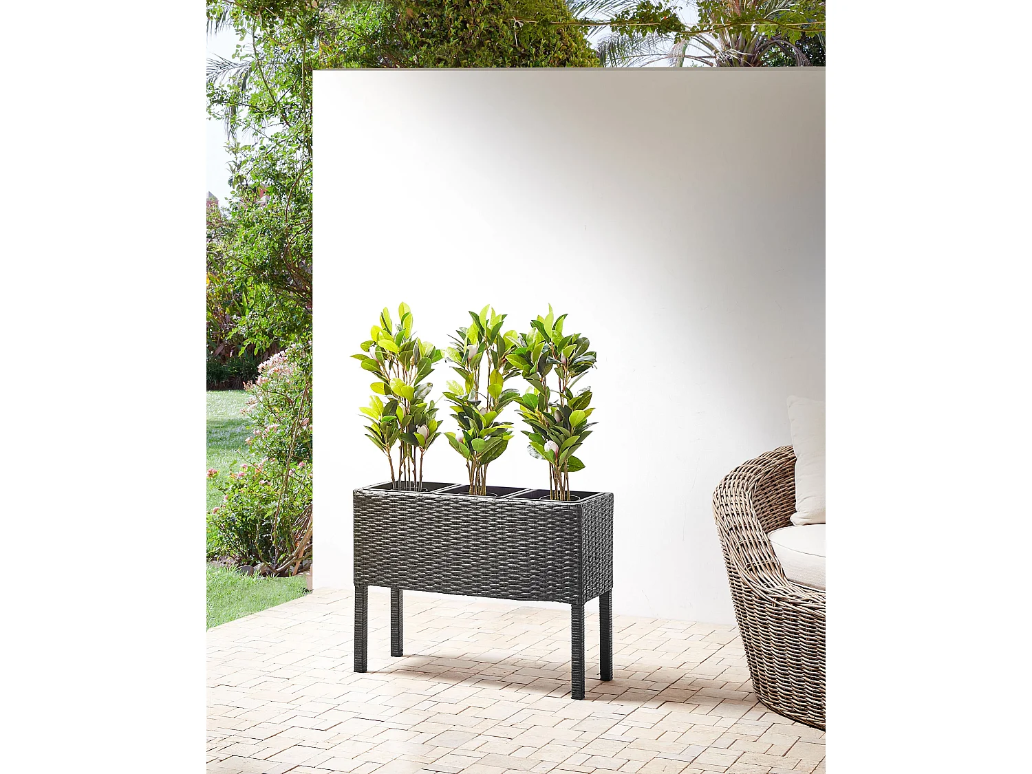 Cache-pot sur pied CARAGANA Polyrotin 77 cm Noir