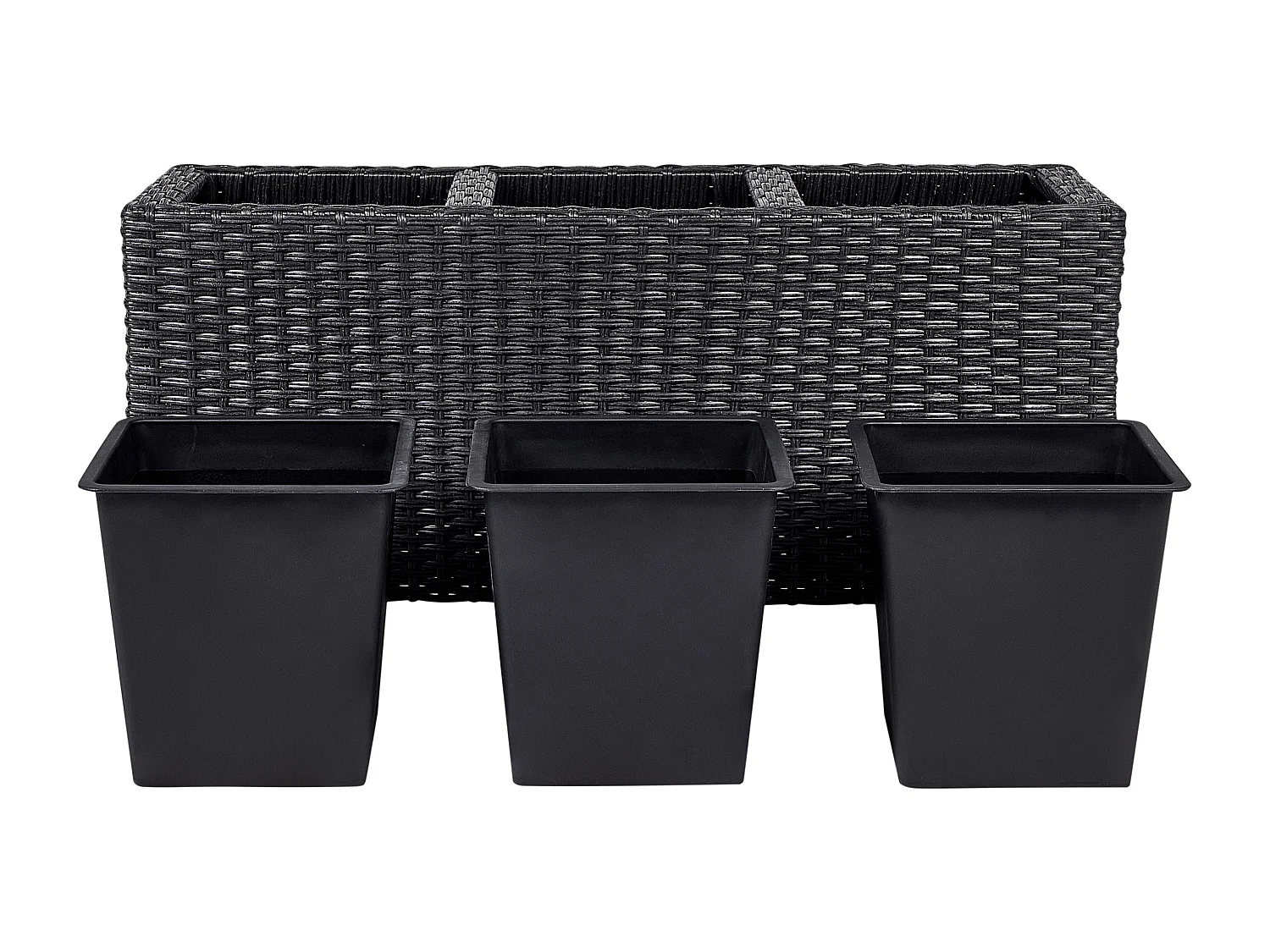 Garten Blumenkasten mit Rollen Rattan schwarz rechteckig Pflanzkasten Bellis