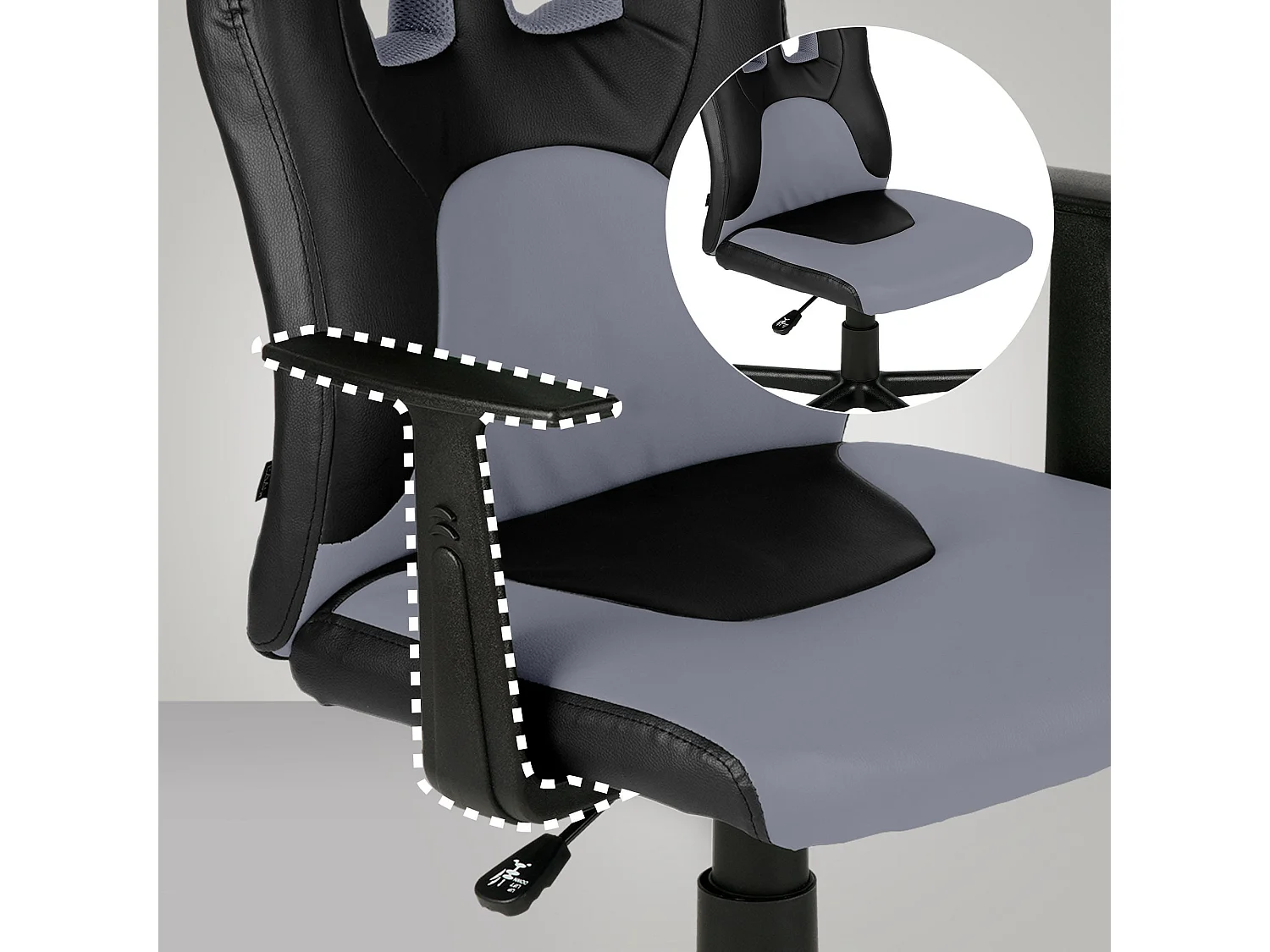 Chaise de bureau - Similicuir & Blanc - Noir / Gris - Fun