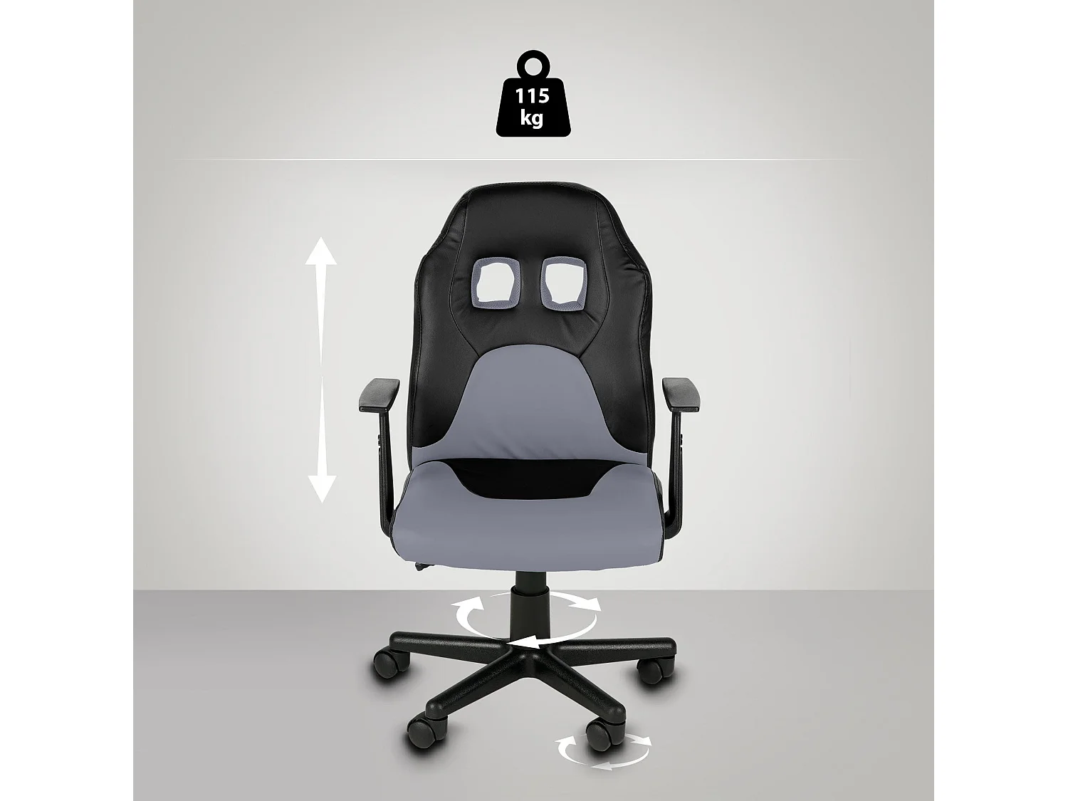 Chaise de bureau - Similicuir & Blanc - Noir / Gris - Fun