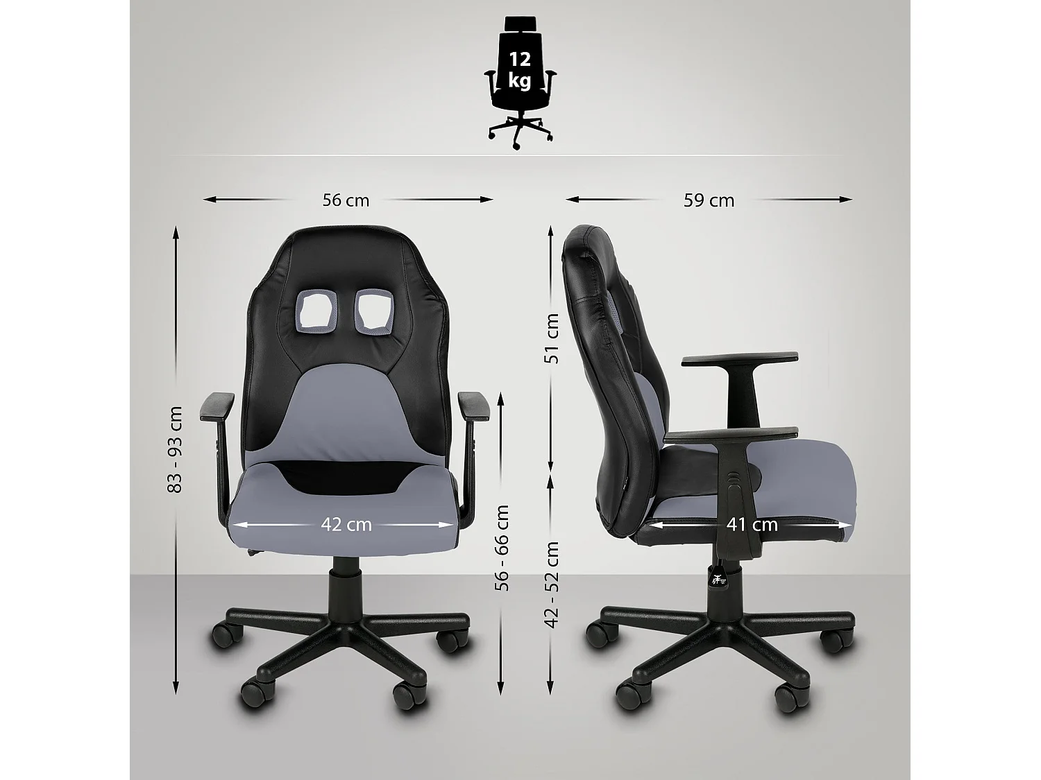 Chaise de bureau - Similicuir & Blanc - Noir / Gris - Fun