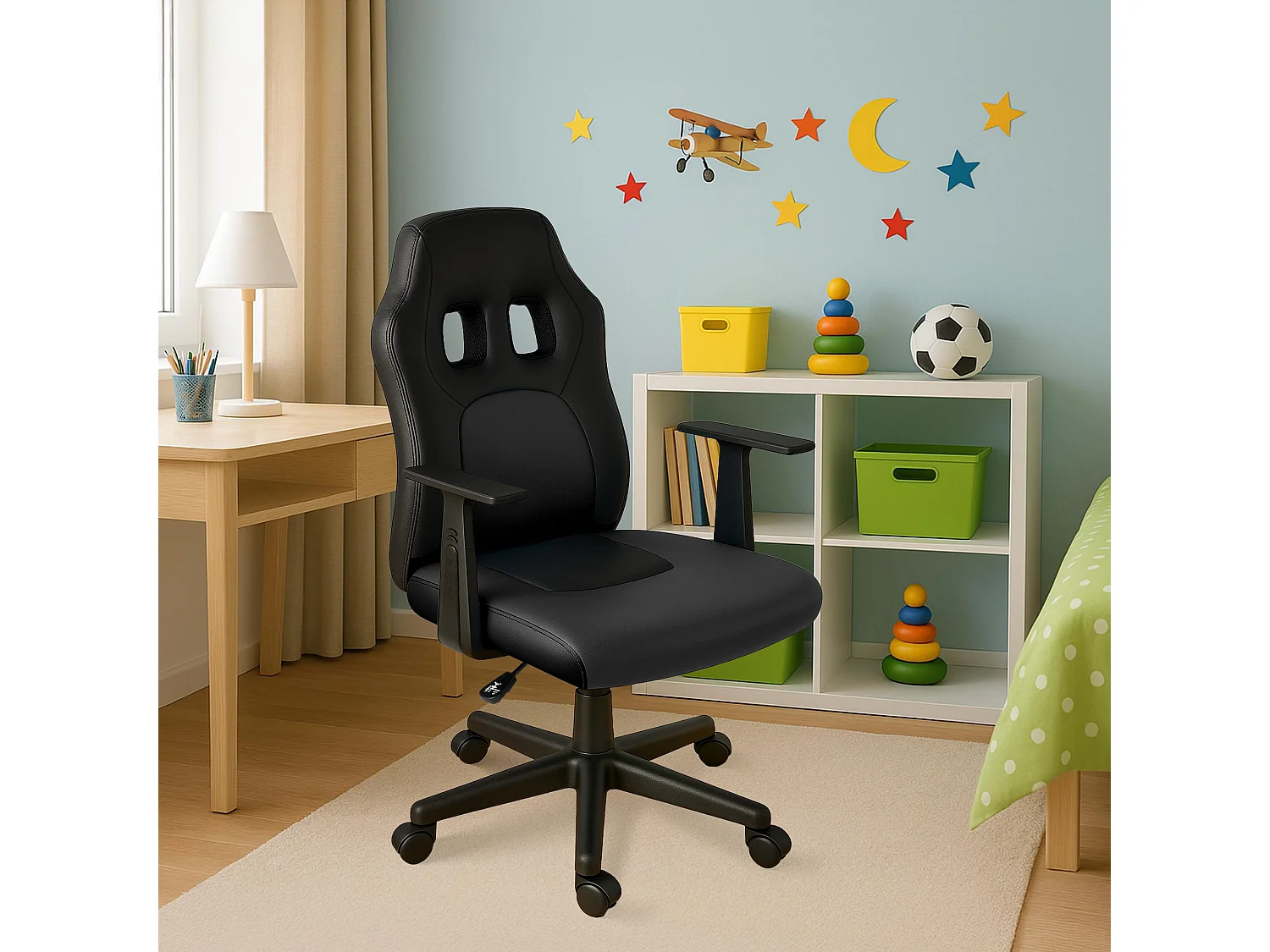 Chaise de bureau - Similicuir - Noir / Noir - Fun