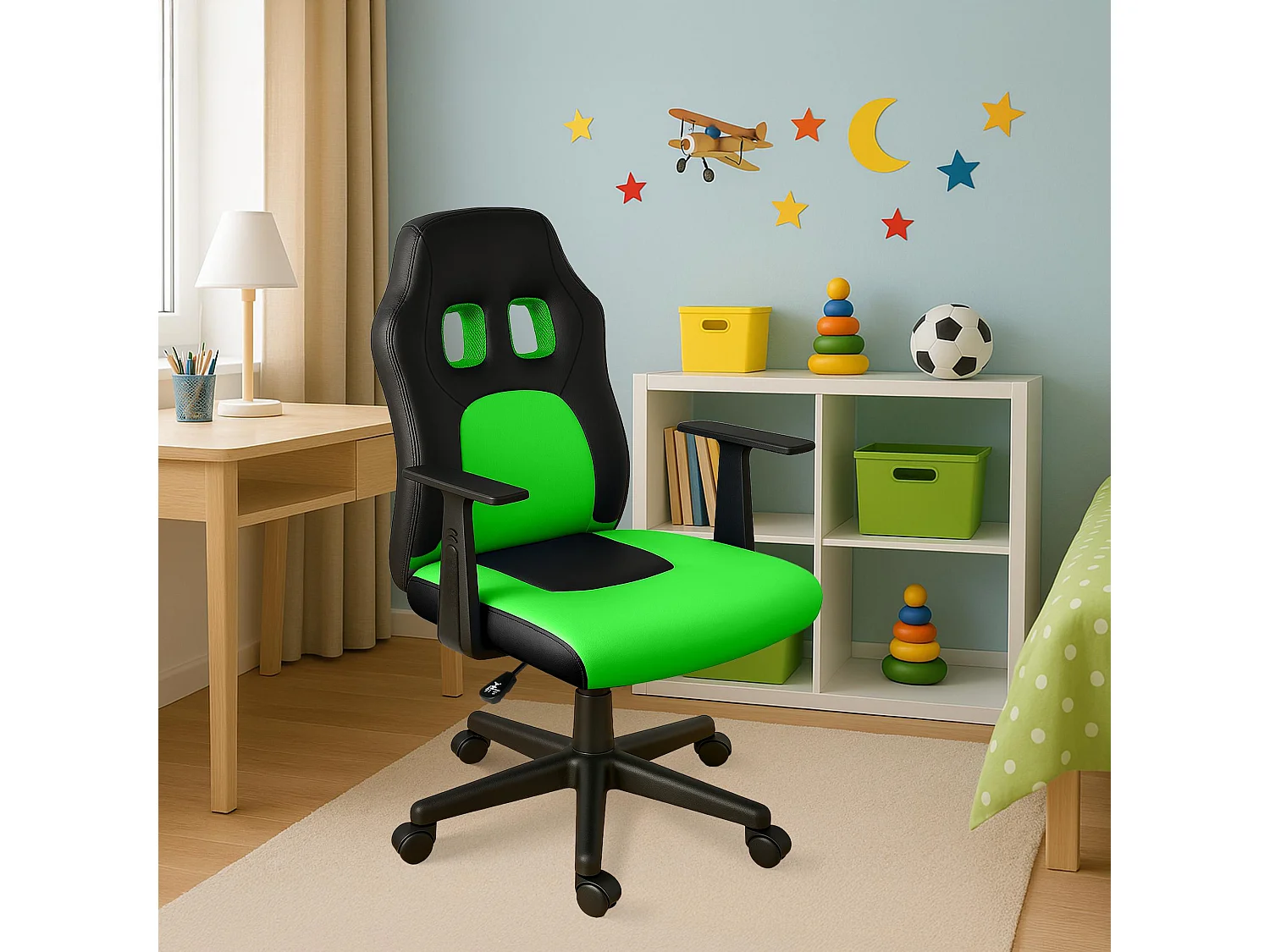 Chaise de bureau - Similicuir - Noir / Vert - Fun