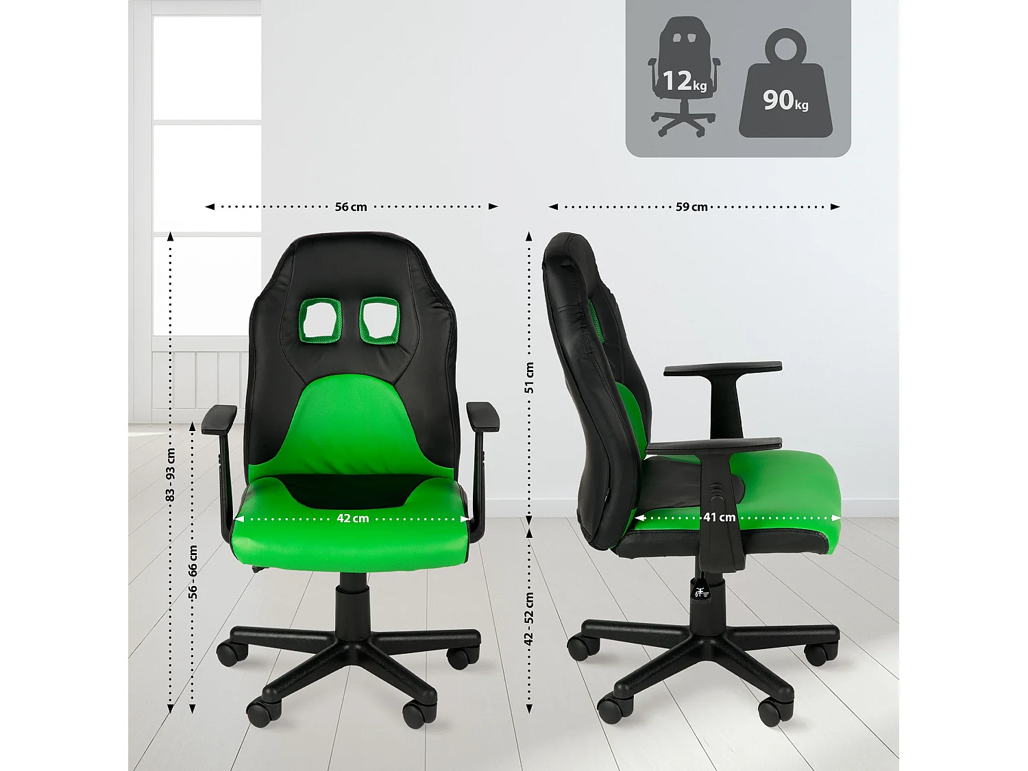 Bürostuhl - Kunstleder & schwarz - schwarz/grün - Fun