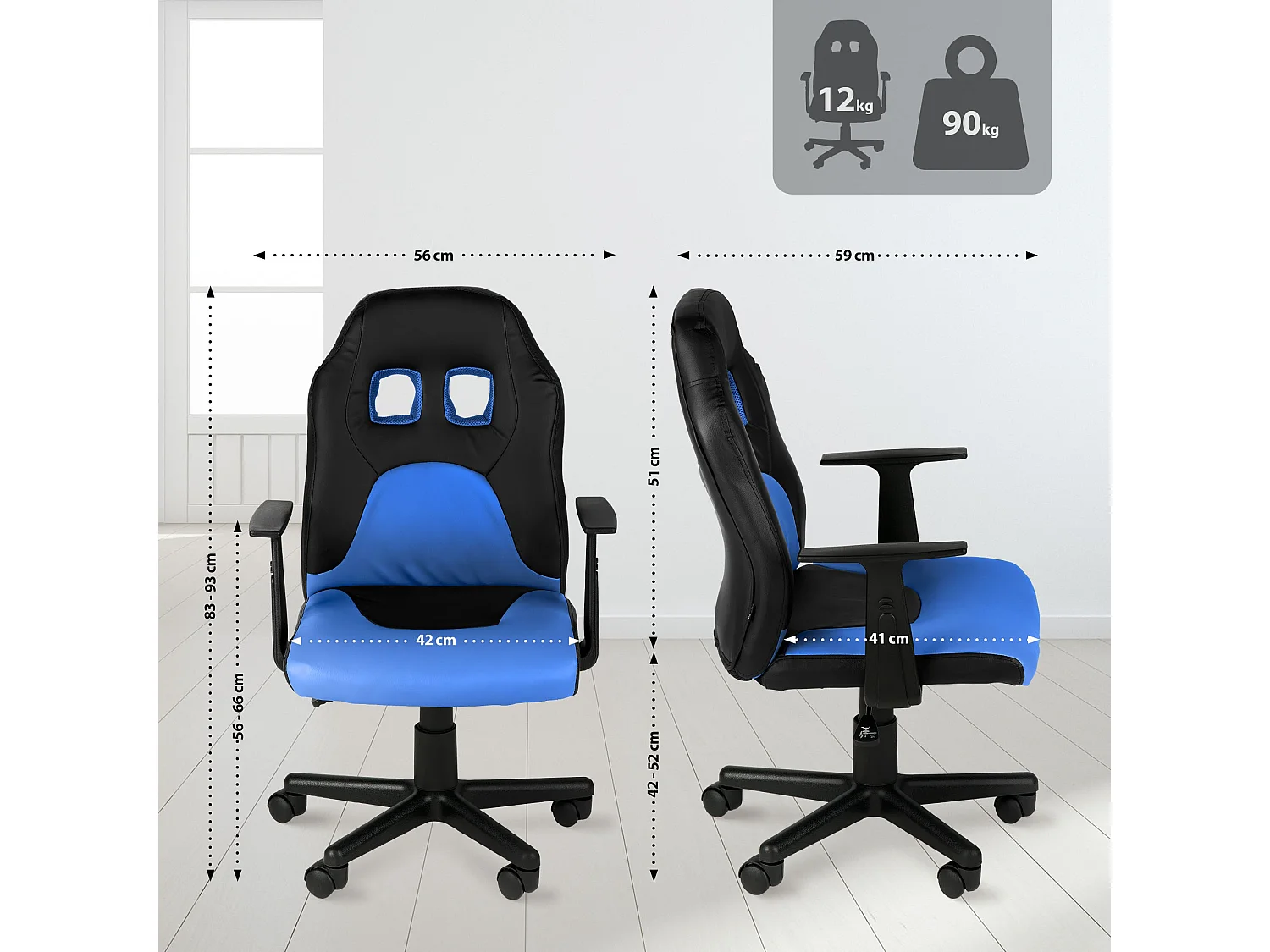 Chaise de bureau - Similicuir - Noir / Bleu - Fun