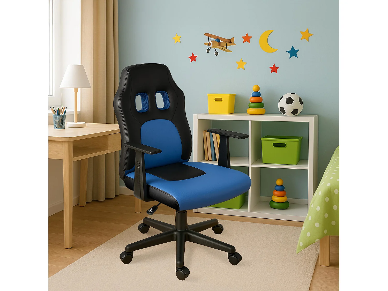Chaise de bureau - Similicuir - Noir / Bleu - Fun