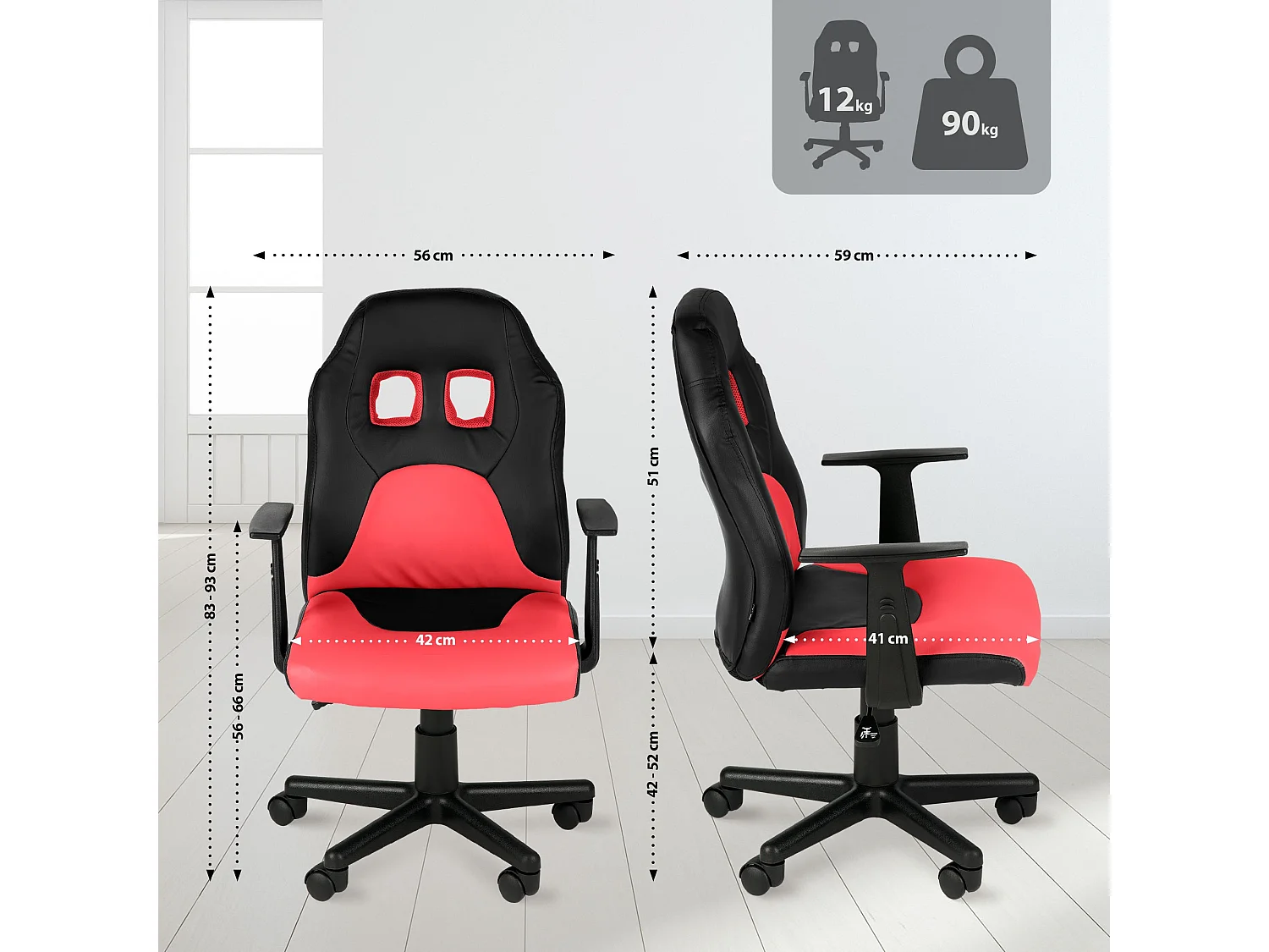 Cadeira de secretária divertida para crianças preto/ vermelho