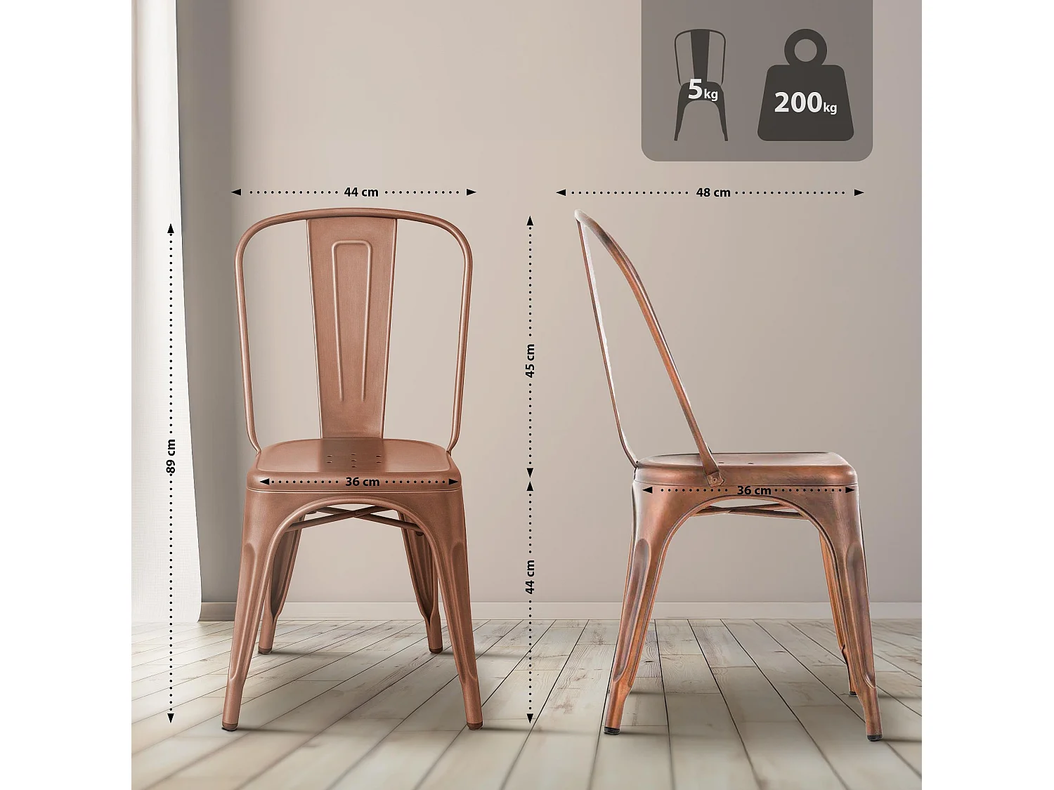 Lot de 4  Chaise de bistrot - Métal - Cuivre - Benedikt