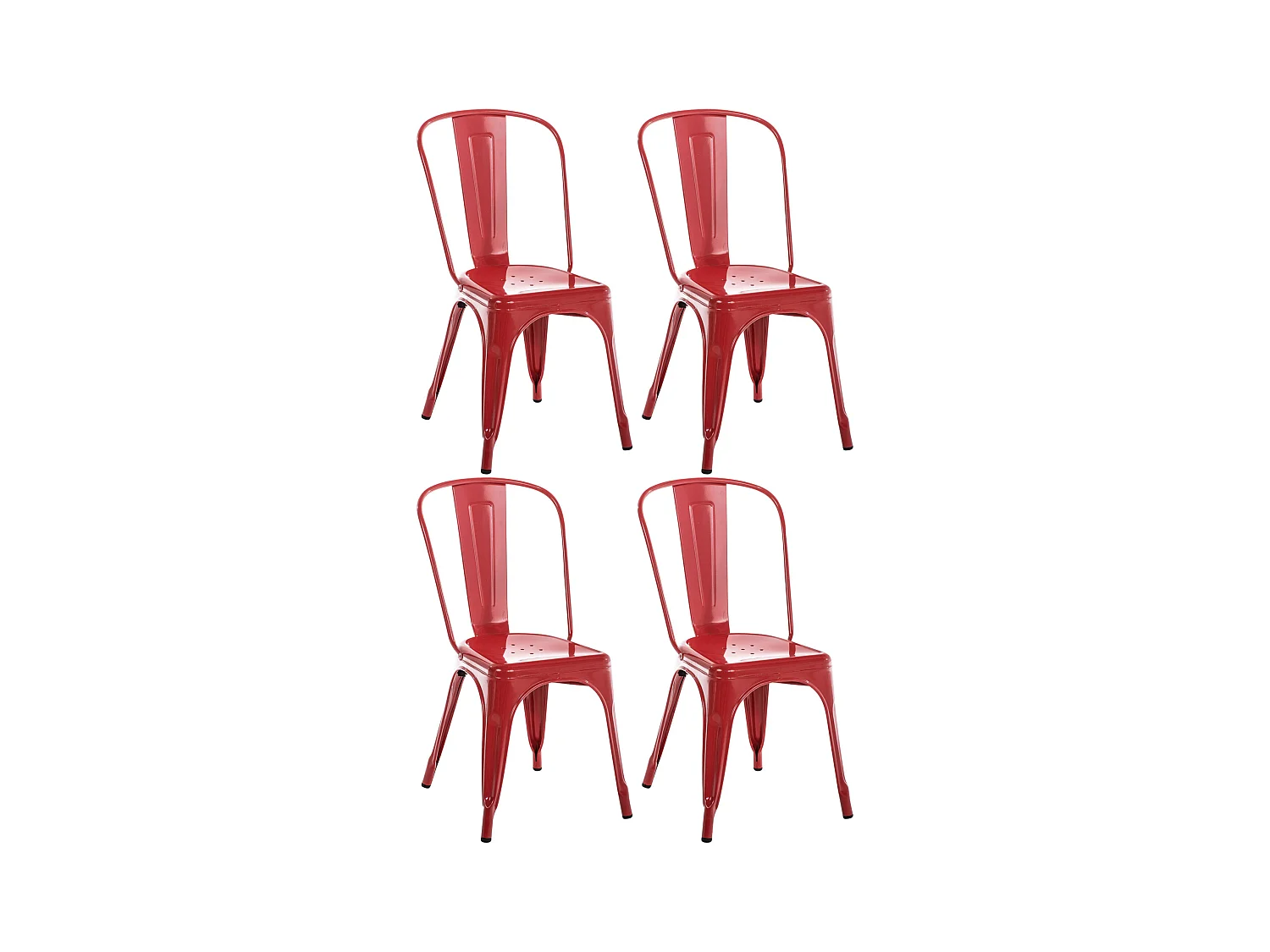 Lot de 4  Chaise de bistrot - Métal - Rouge - Benedikt