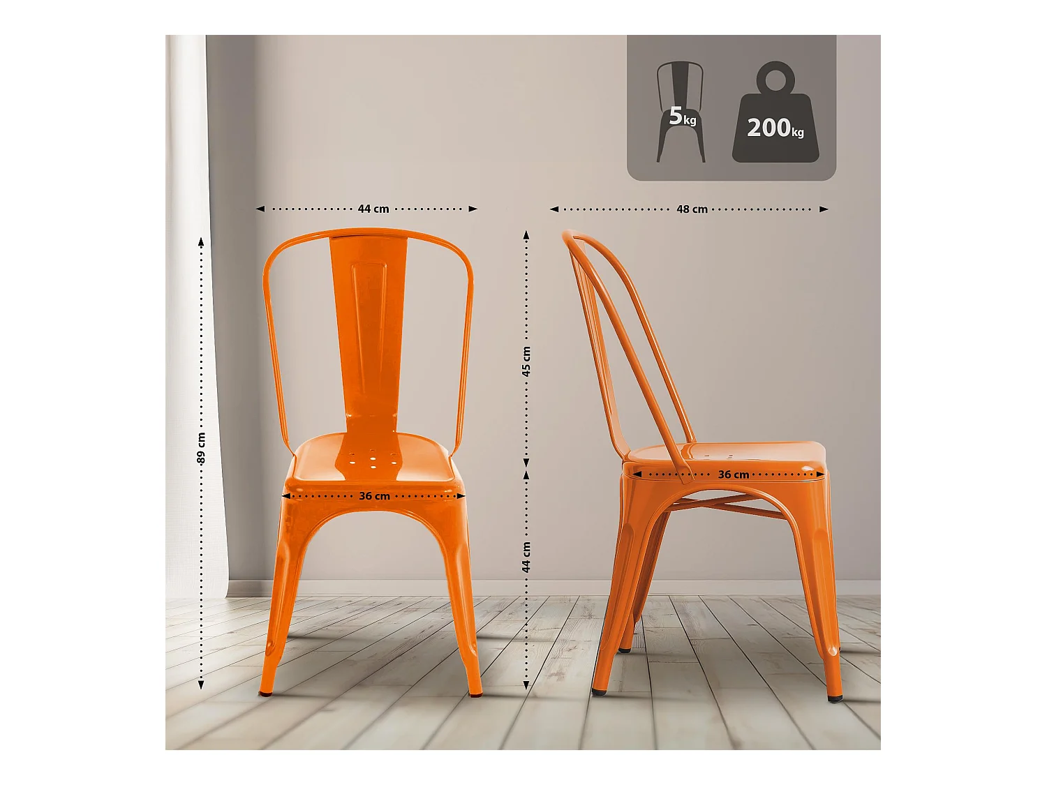 Lot de 4  Chaise de bistrot - Métal - Orange - Benedikt