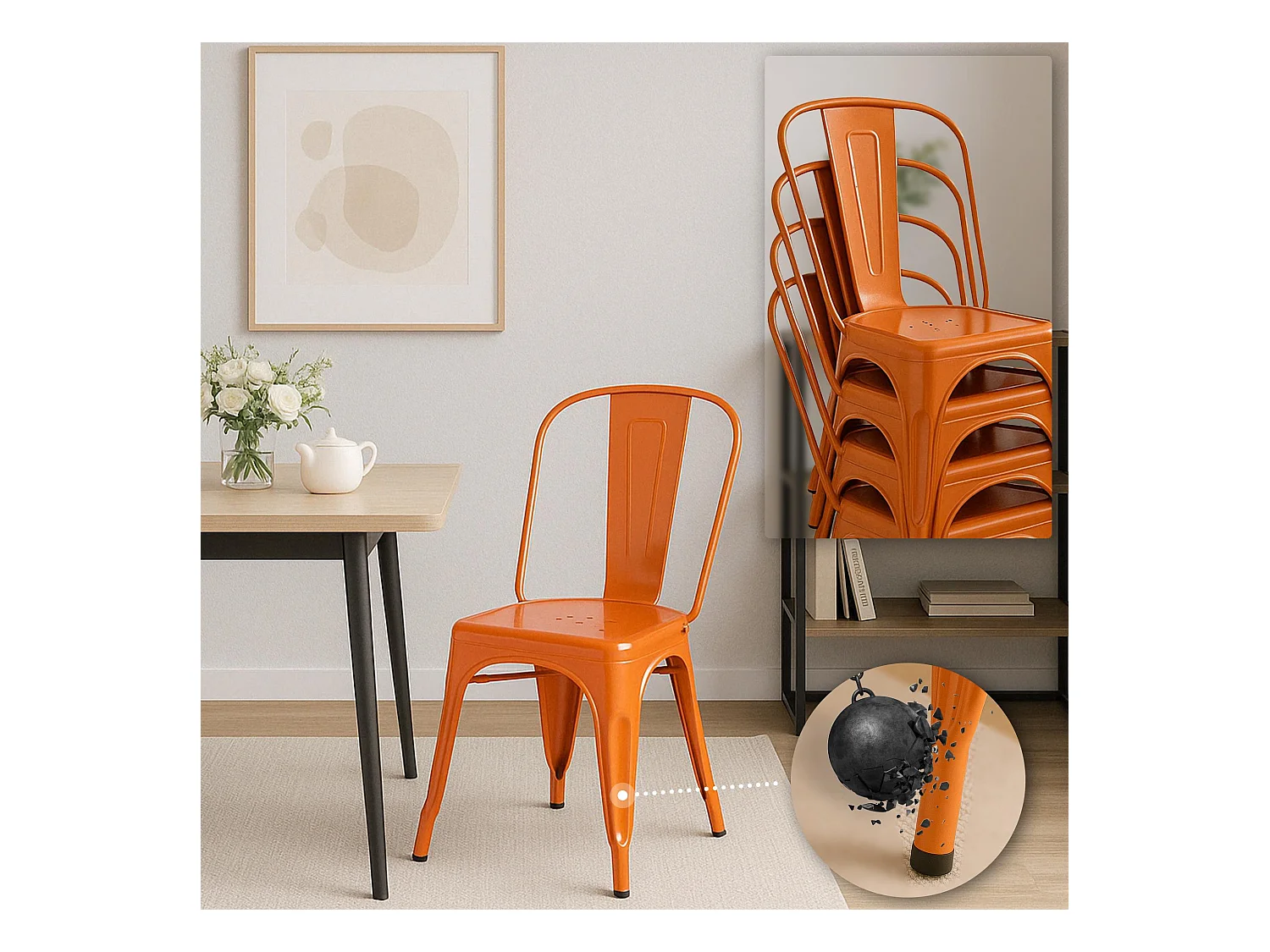 Lot de 4  Chaise de bistrot - Métal - Orange - Benedikt