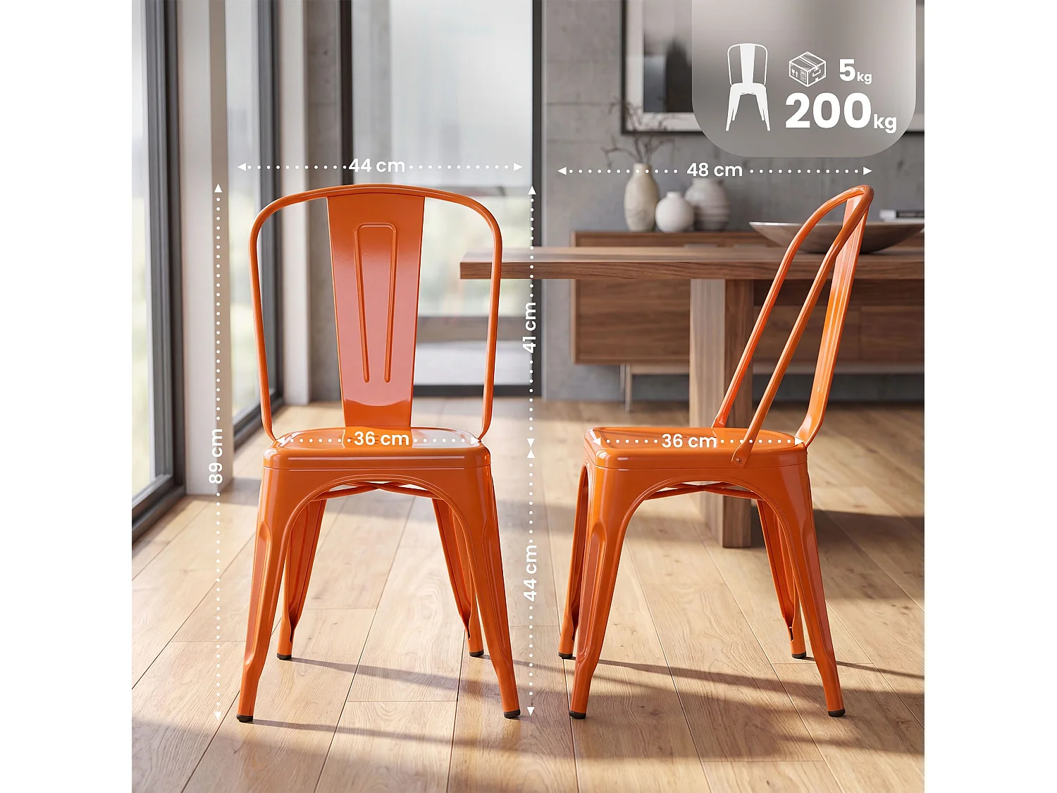 Set van 4  Bistrostoel - Metaal & natura - oranje - Benedikt