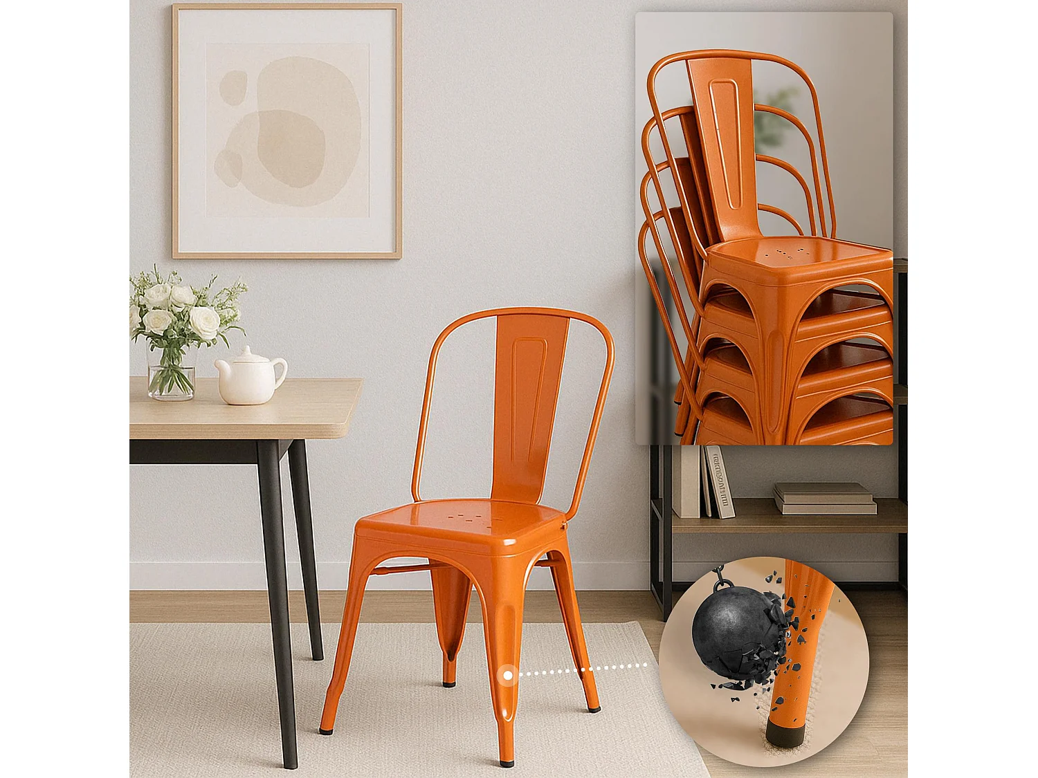 Chaise de bistrot - Métal - Orange - Benedikt