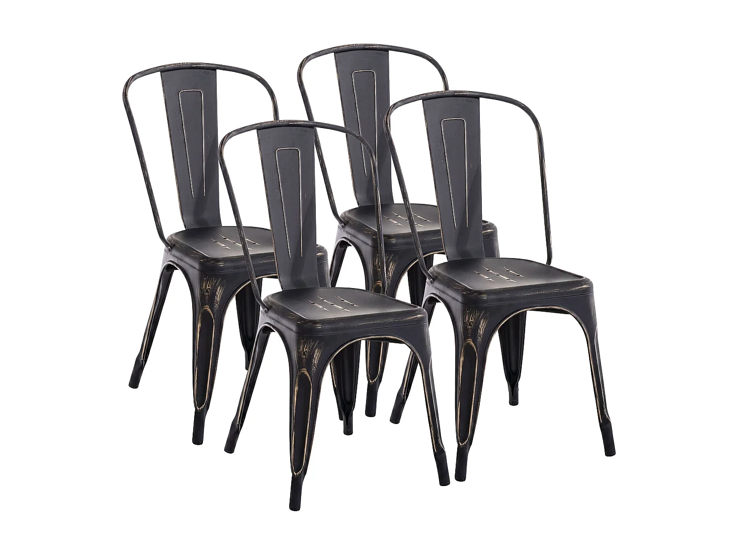 Set van 4  Bistrostoel - Metaal & natura - zwart/goud - Benedikt
