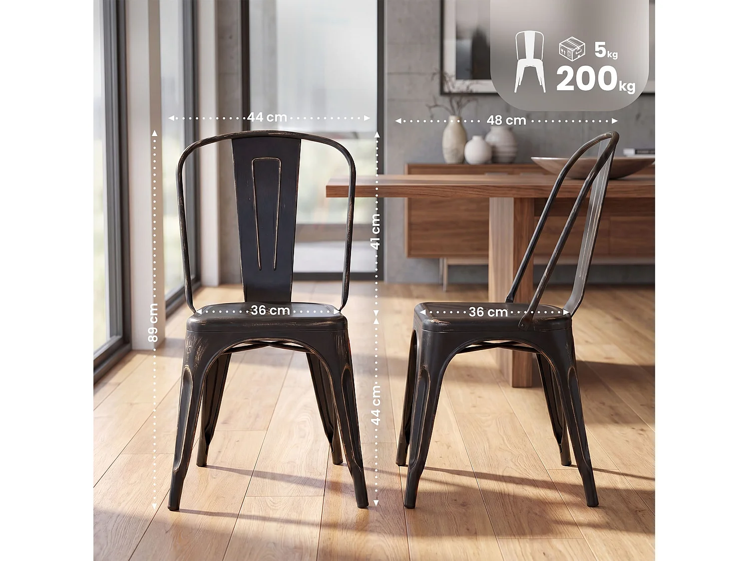 Set van 4  Bistrostoel - Metaal & natura - zwart/goud - Benedikt
