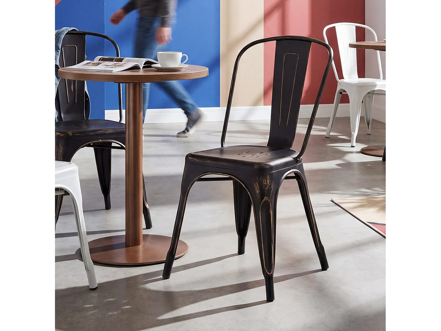Set van 4  Bistrostoel - Metaal & natura - zwart/goud - Benedikt