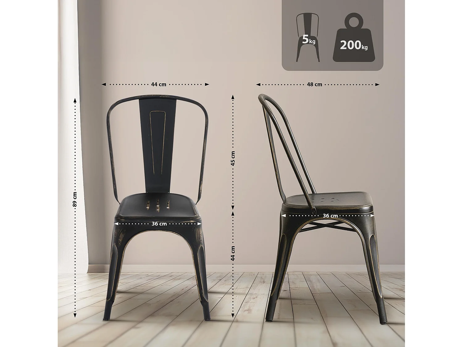 Chaise de bistrot - Métal - Noir-Or - Benedikt