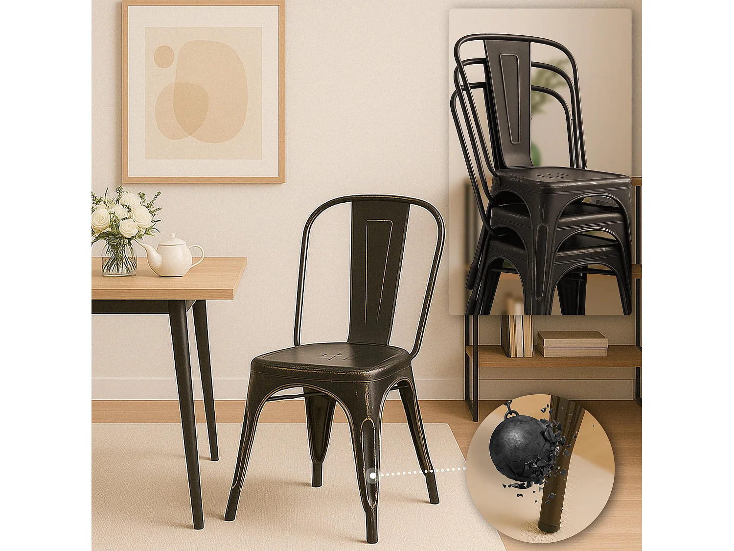 Chaise de bistrot - Métal - Noir-Or - Benedikt