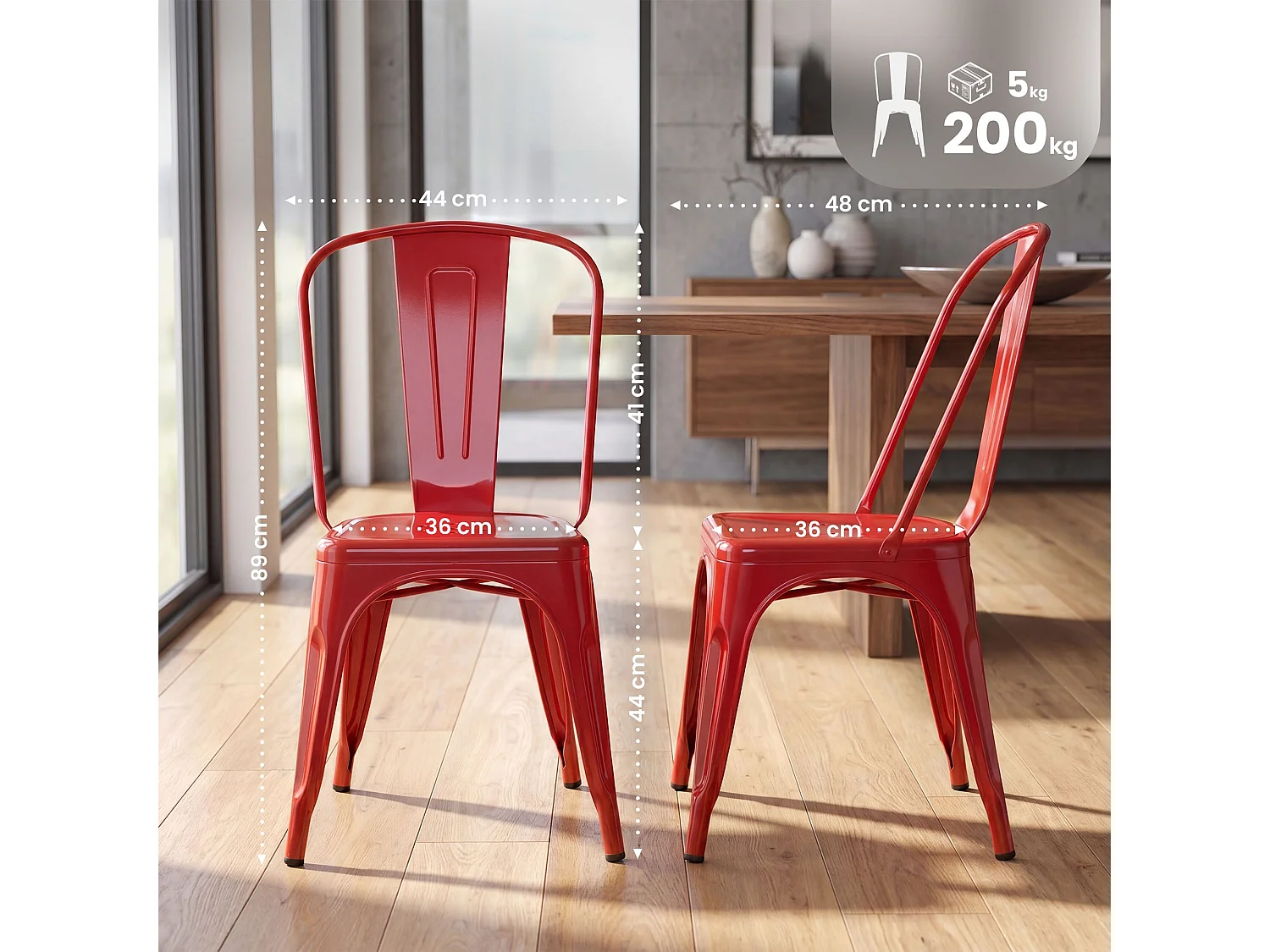 Chaise de bistrot - Métal - Rouge - Benedikt