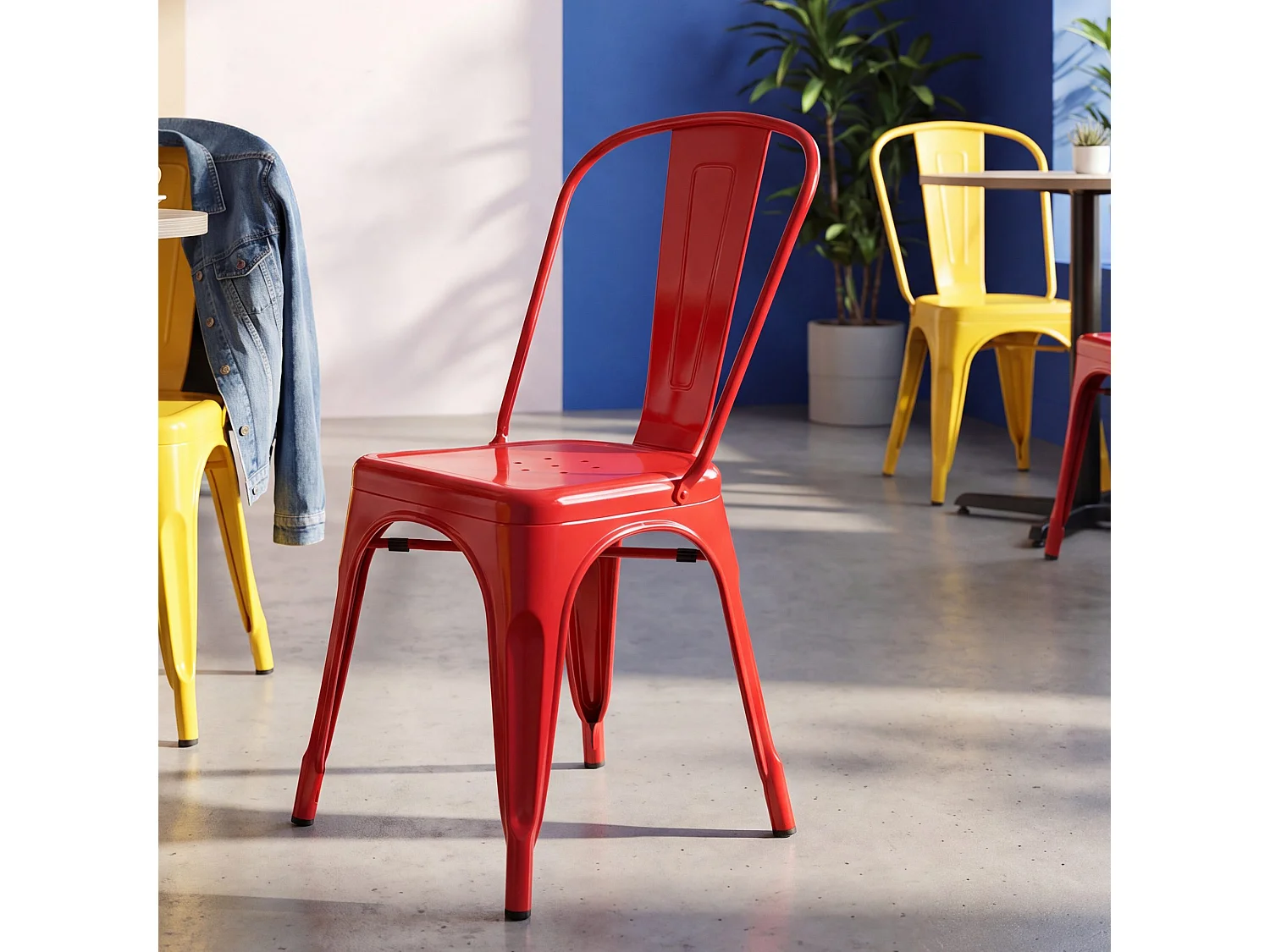Chaise de bistrot - Métal - Rouge - Benedikt