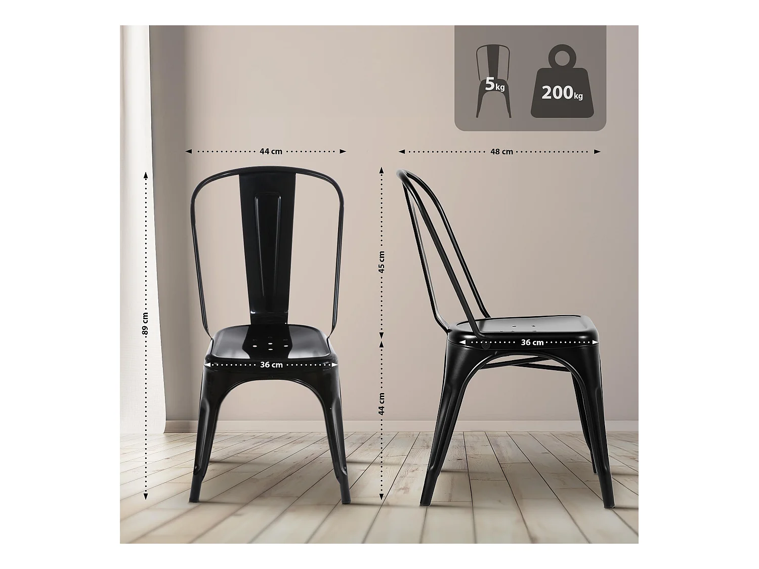 4er Set Bistrostuhl - Metall - schwarz - Benedikt