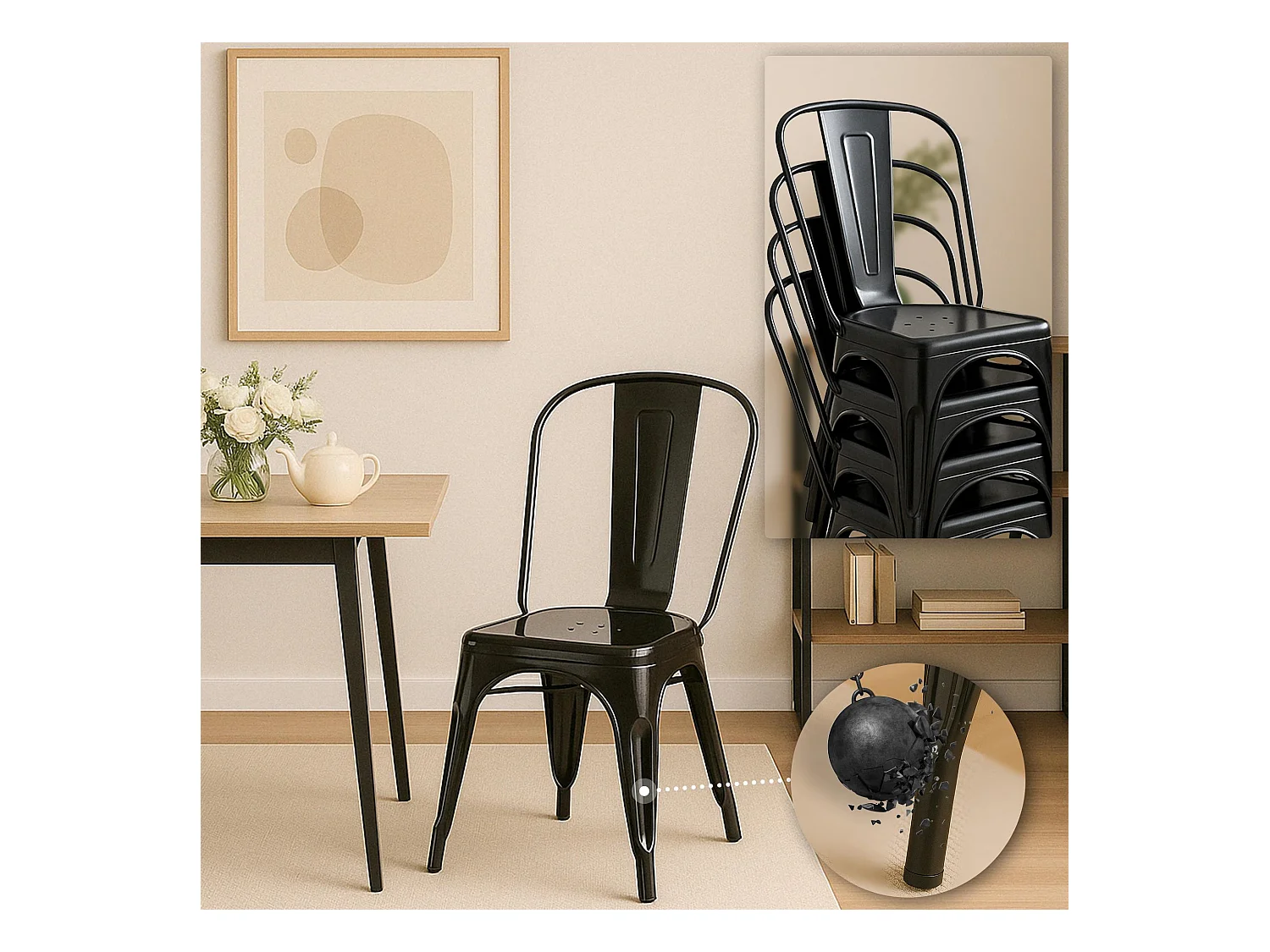 4er Set Bistrostuhl - Metall - schwarz - Benedikt