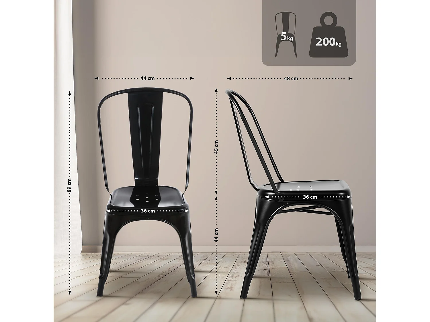 Lot de 4  Chaise de bistrot - Métal - Noir - Benedikt