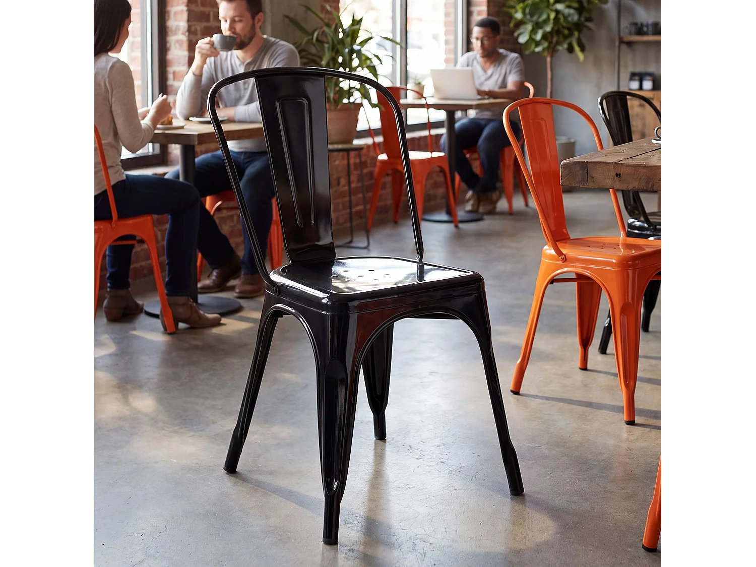 Set van 4  Bistrostoel - Metaal & natura - zwart - Benedikt