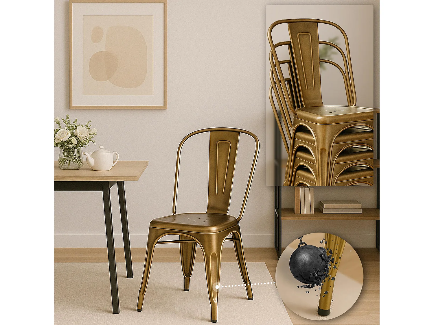 Set van 4  Bistrostoel - Metaal - goud - Benedikt