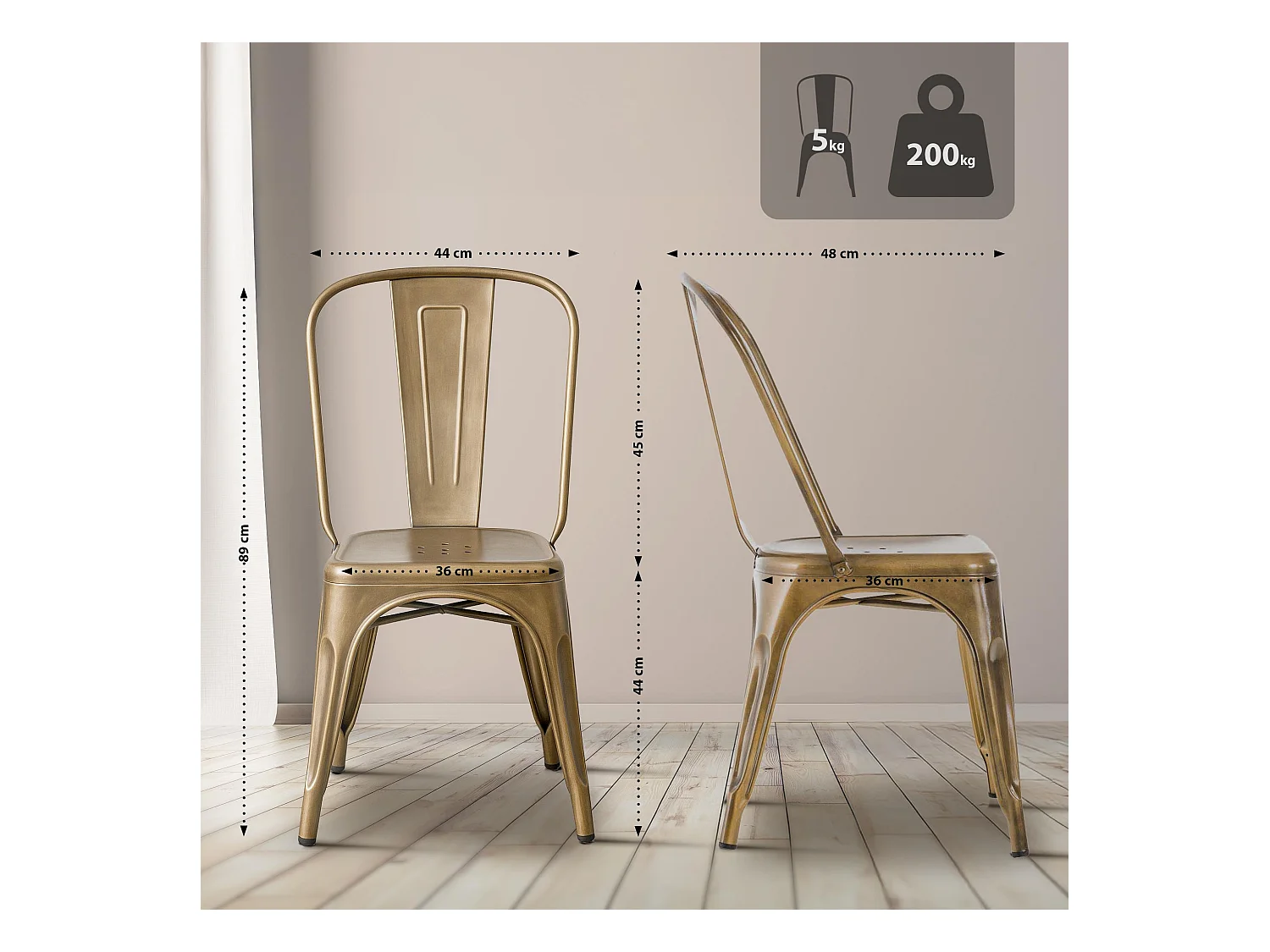 4er Set Bistrostuhl - Metall - gold - Benedikt