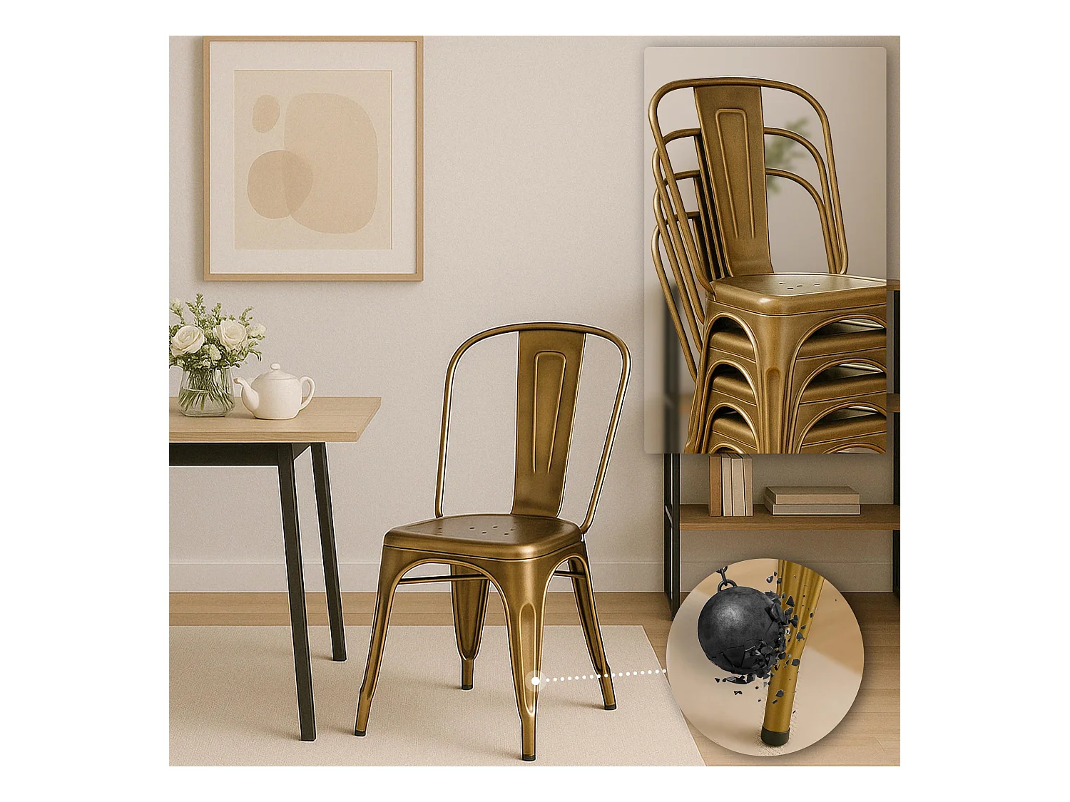 4er Set Bistrostuhl - Metall - gold - Benedikt