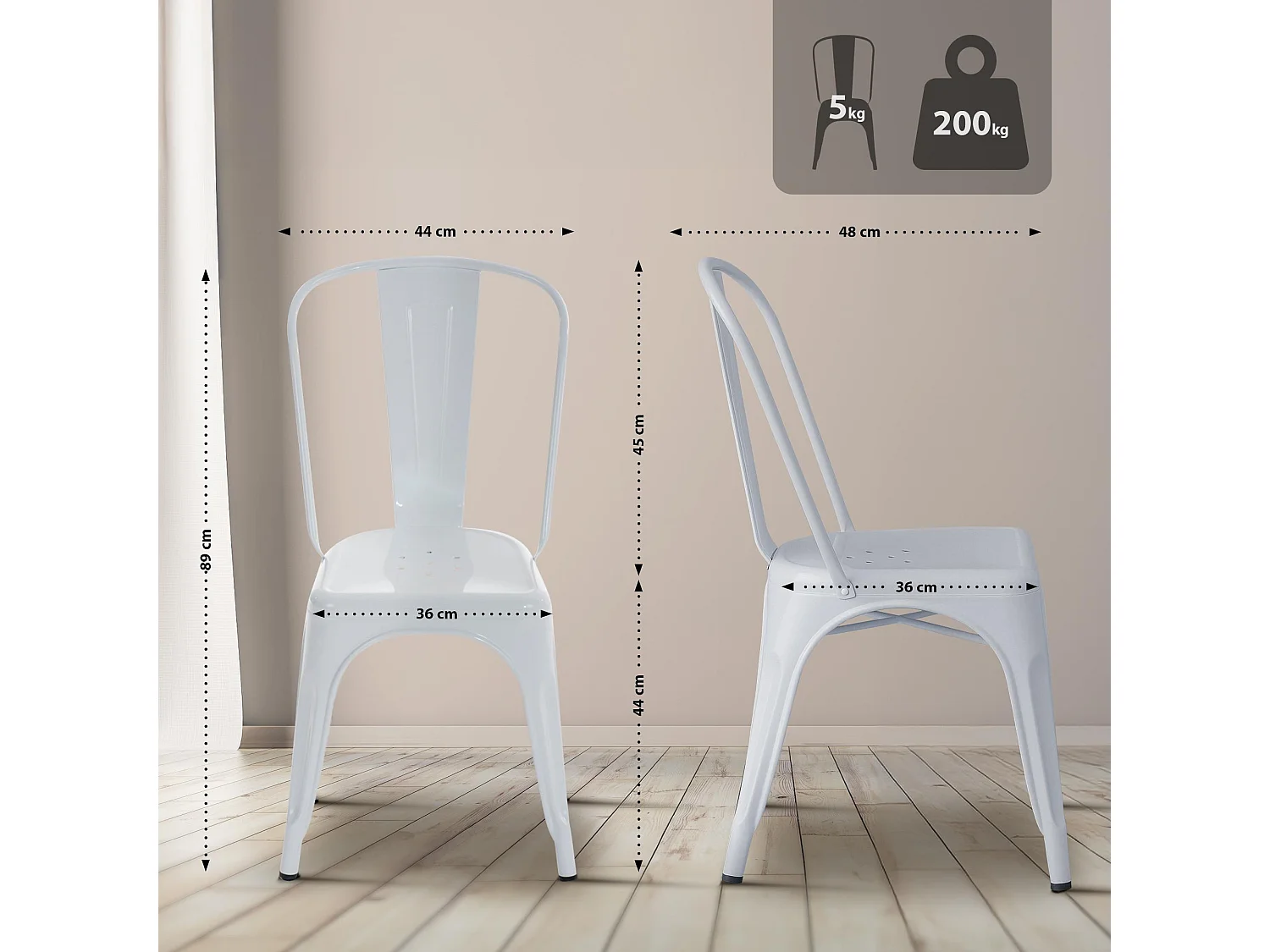 Set van 4  Bistrostoel - Metaal - wit - Benedikt
