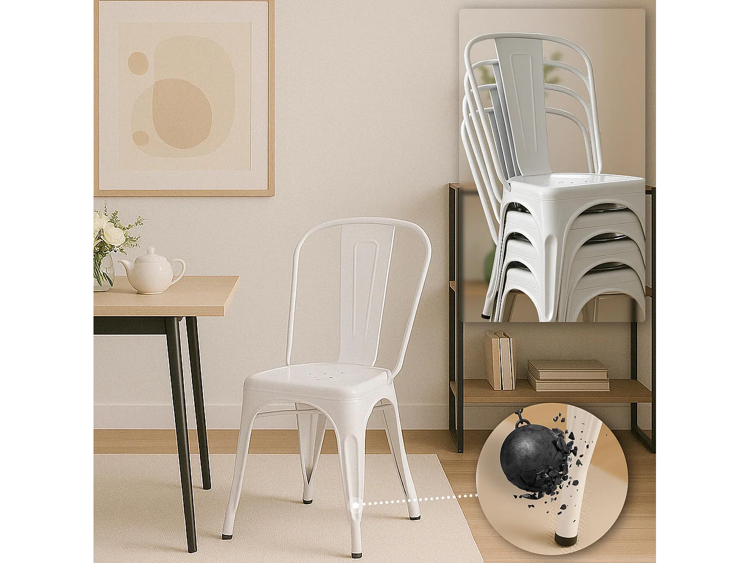 Set van 4  Bistrostoel - Metaal - wit - Benedikt