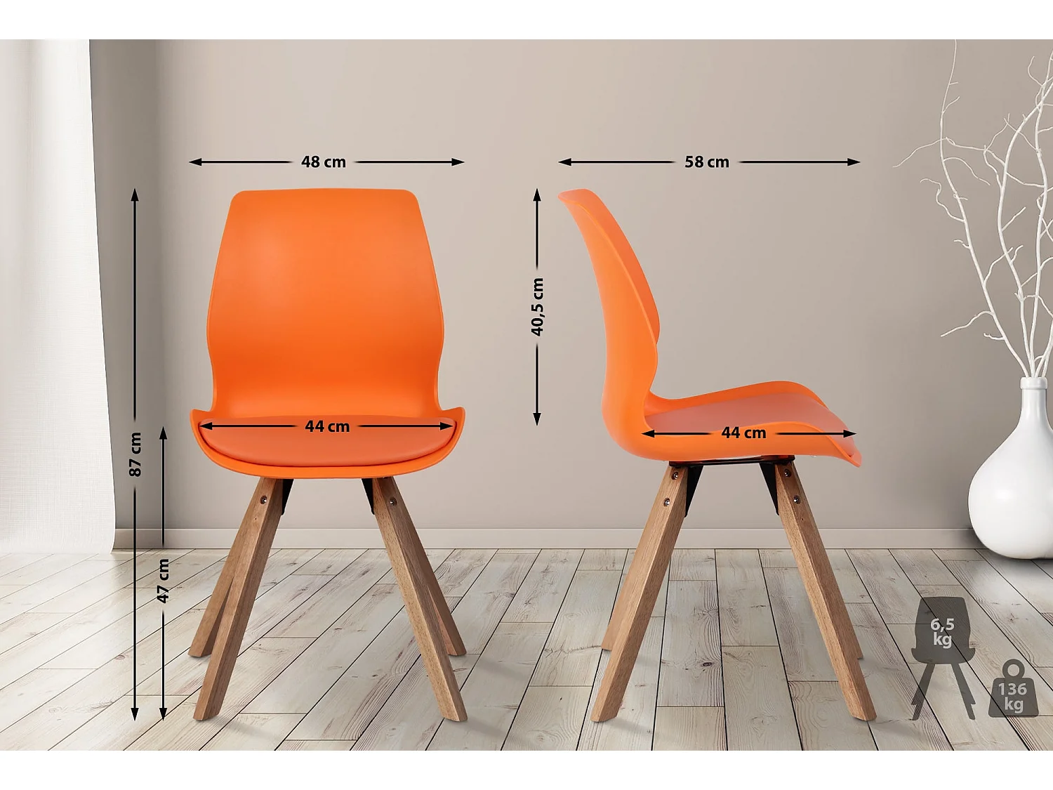 Lot de 2  chaise salle à manger - Plastique - Orange - Luna