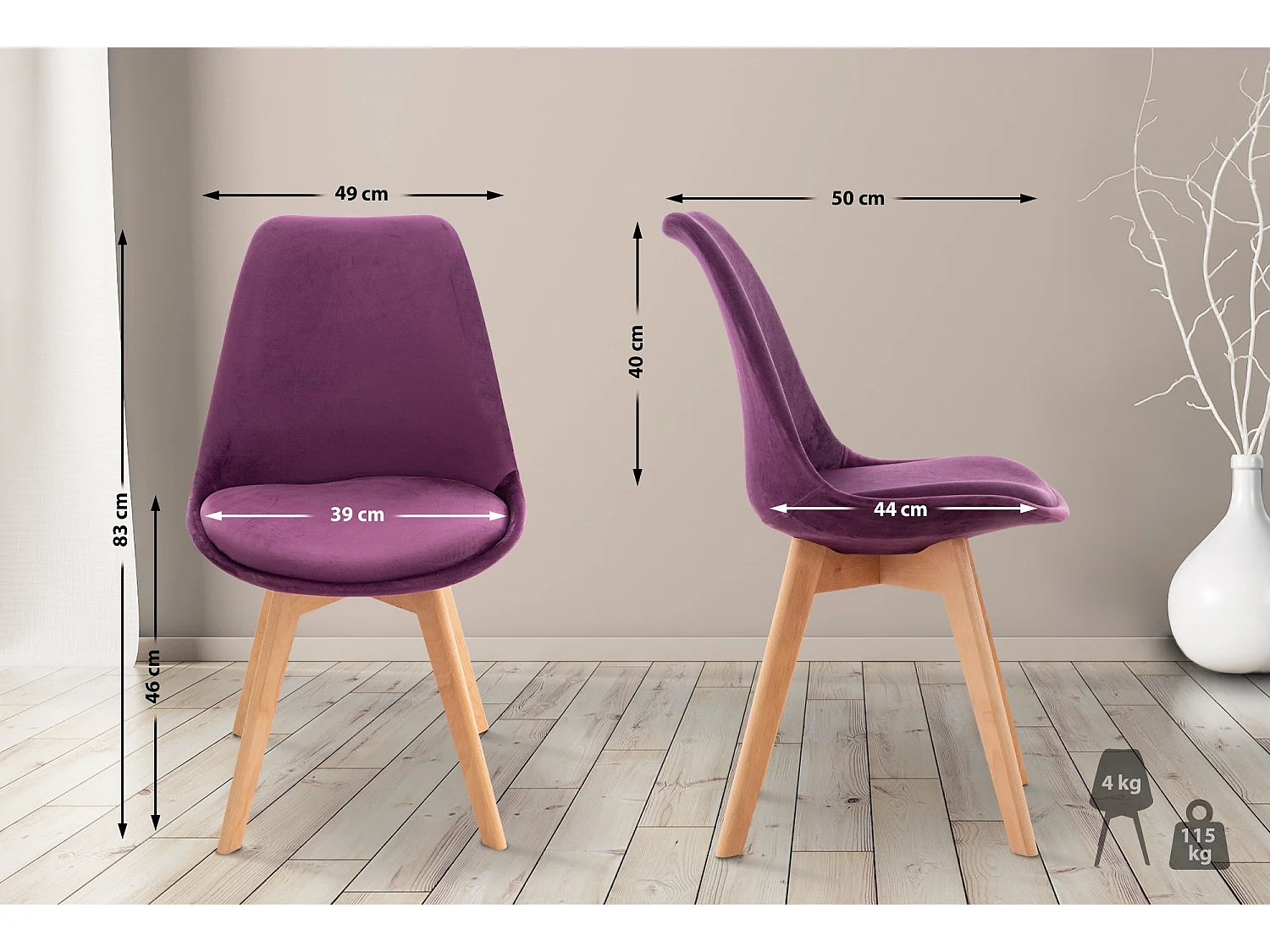 Eetkamerstoelen - Fluweel - purper - Linares